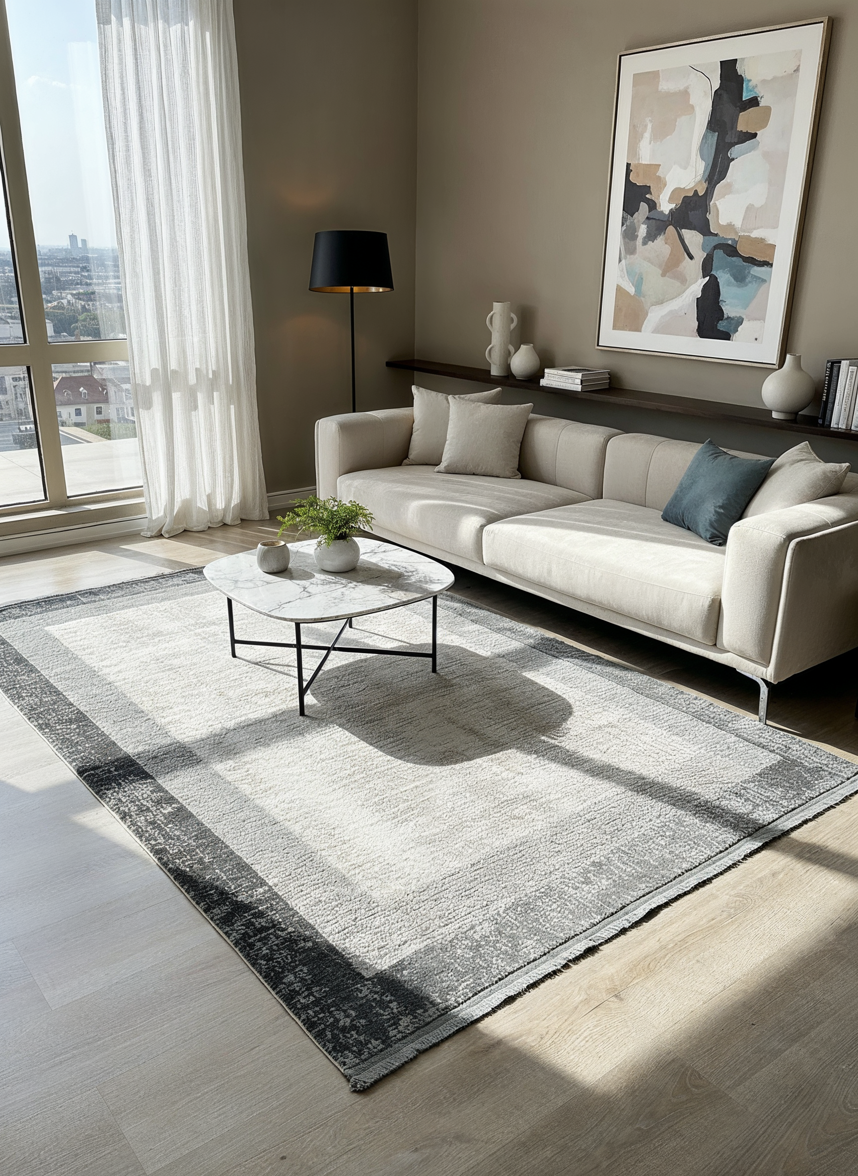 VERONA-51T-GRİ/KREM Yumuşak Sık Pamuk Dokuma Taban Salon Koridor Mutfak Halısı