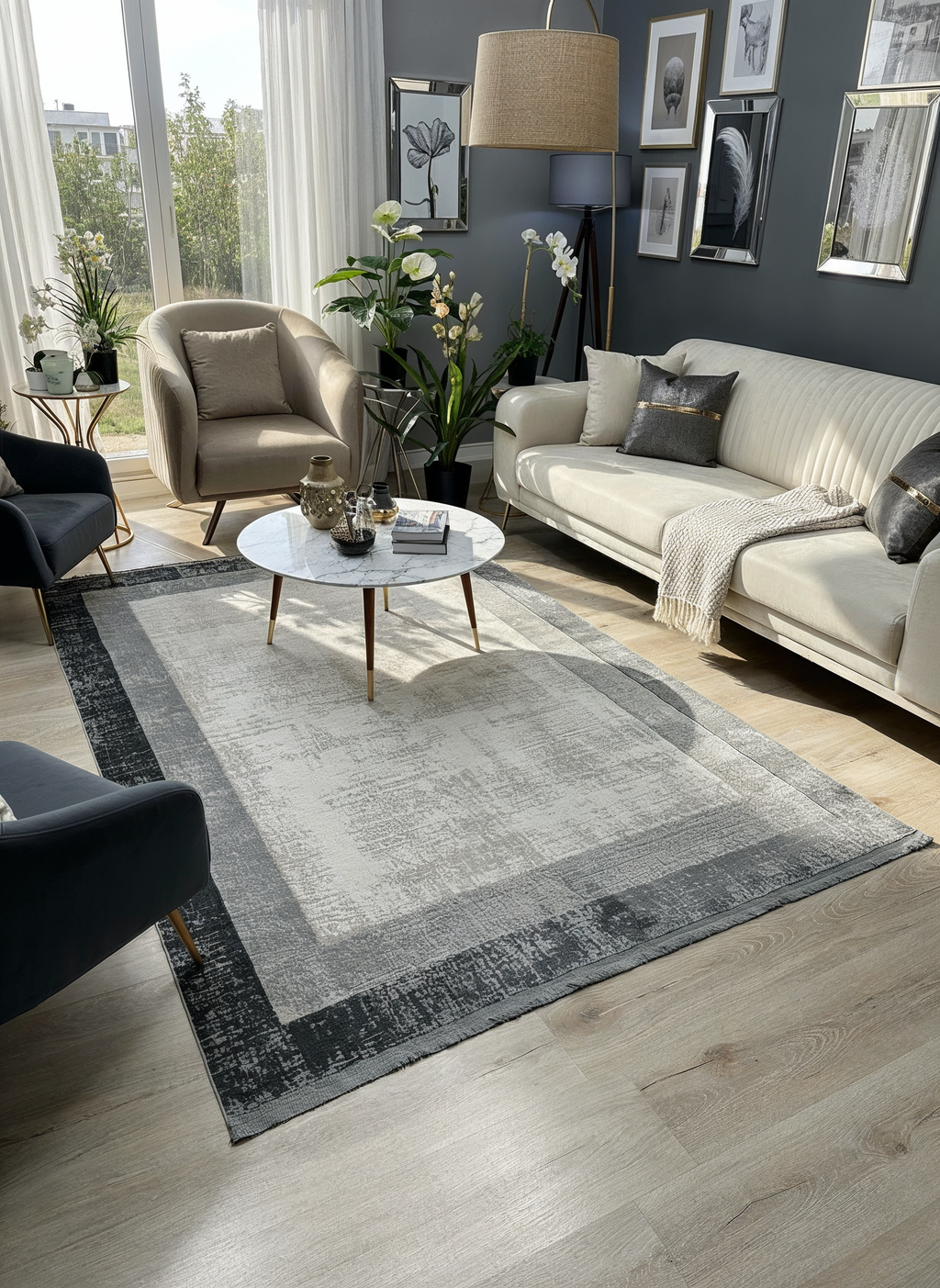 VERONA-51T-GRİ/KREM Yumuşak Sık Pamuk Dokuma Taban Salon Koridor Mutfak Halısı