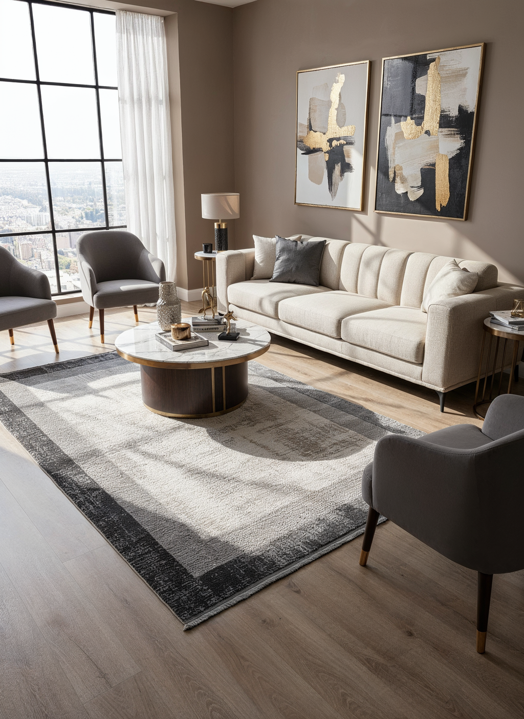 VERONA-51T-GRİ/KREM Yumuşak Sık Pamuk Dokuma Taban Salon Koridor Mutfak Halısı