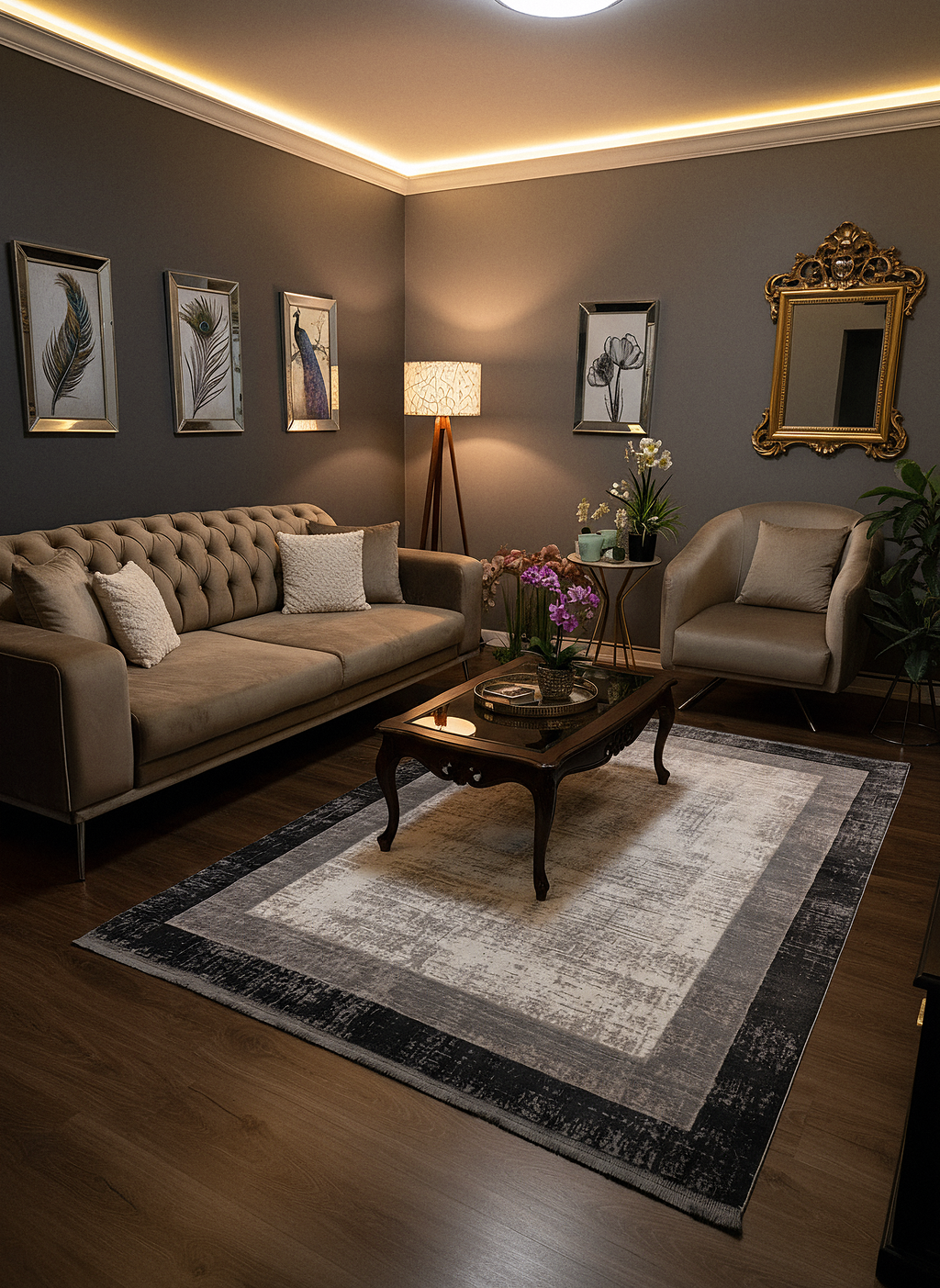 VERONA-51T-GRİ/KREM Yumuşak Sık Pamuk Dokuma Taban Salon Koridor Mutfak Halısı