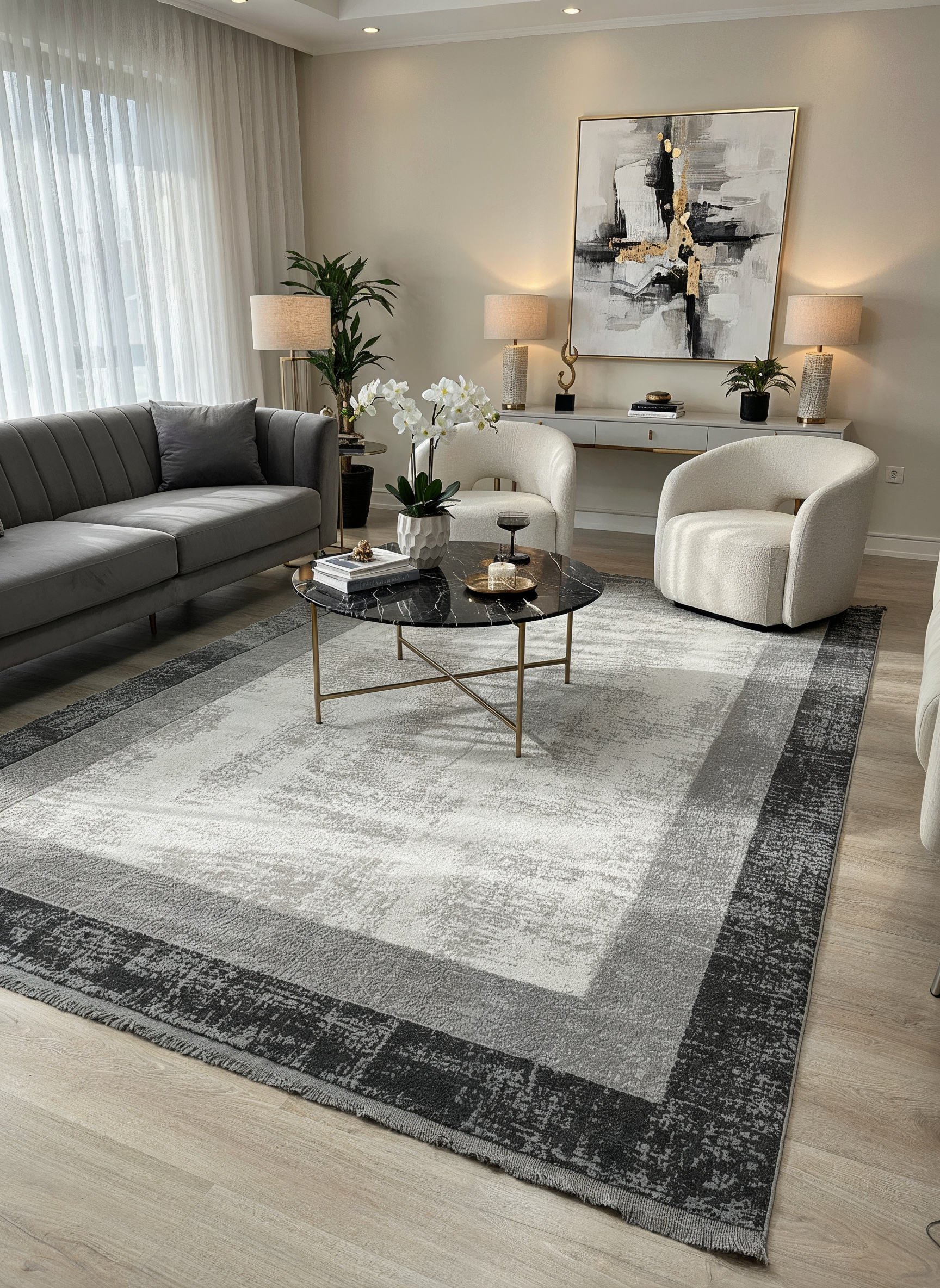 VERONA-51T-GRİ/KREM Yumuşak Sık Pamuk Dokuma Taban Salon Koridor Mutfak Halısı