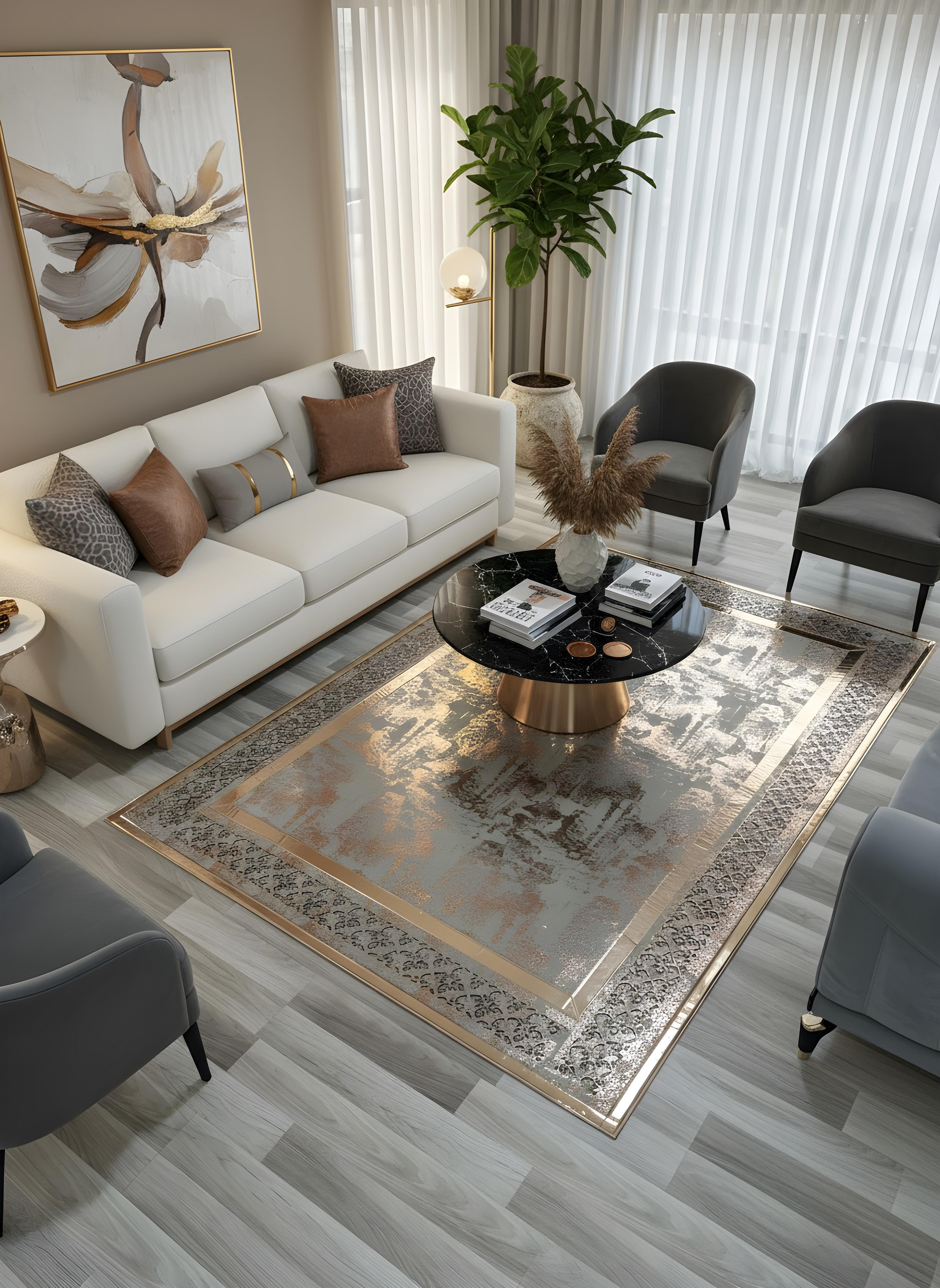 Royal Serisi Yakut - El İşçiliği ile Üretilmiş Varaklı Deri Dekoratif Halı