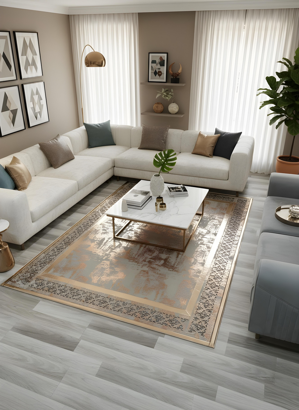 Royal Serisi Yakut - El İşçiliği ile Üretilmiş Varaklı Deri Dekoratif Halı