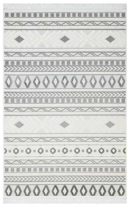 ARYA 5030-G-KREM/GRİ Pamuk Dokuma Taban İskandinav Desenli Salon Koridor Mutfak Halısı
