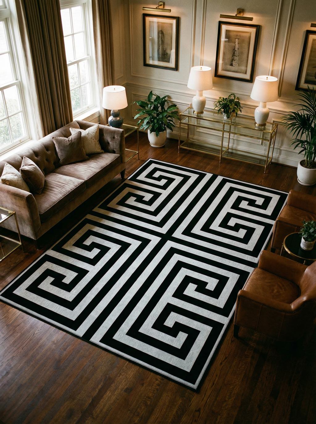 Arte VN024 Modern Geometrik Labirent Desenli Dekoratif Şönil Halı