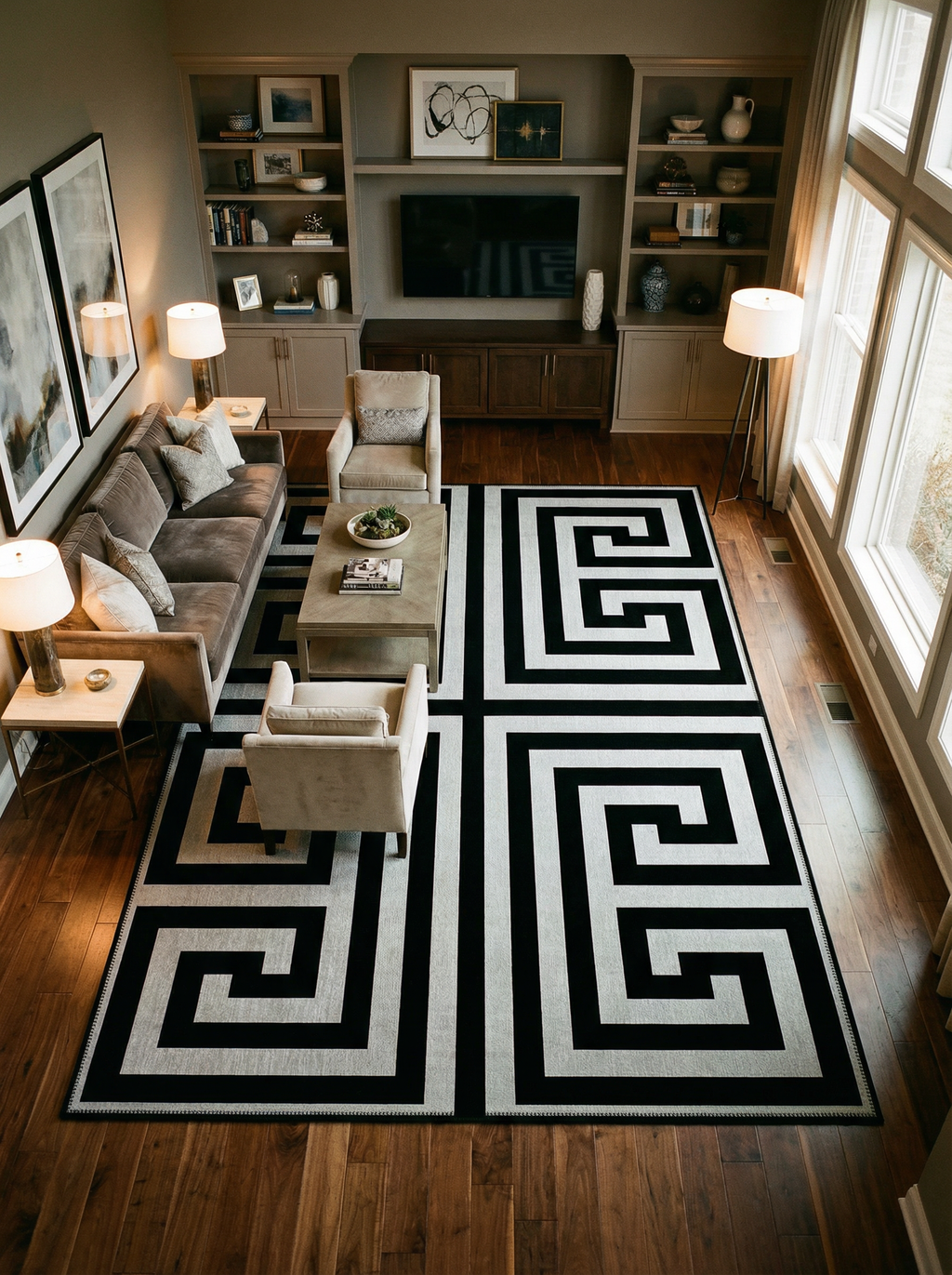 Arte VN024 Modern Geometrik Labirent Desenli Dekoratif Şönil Halı