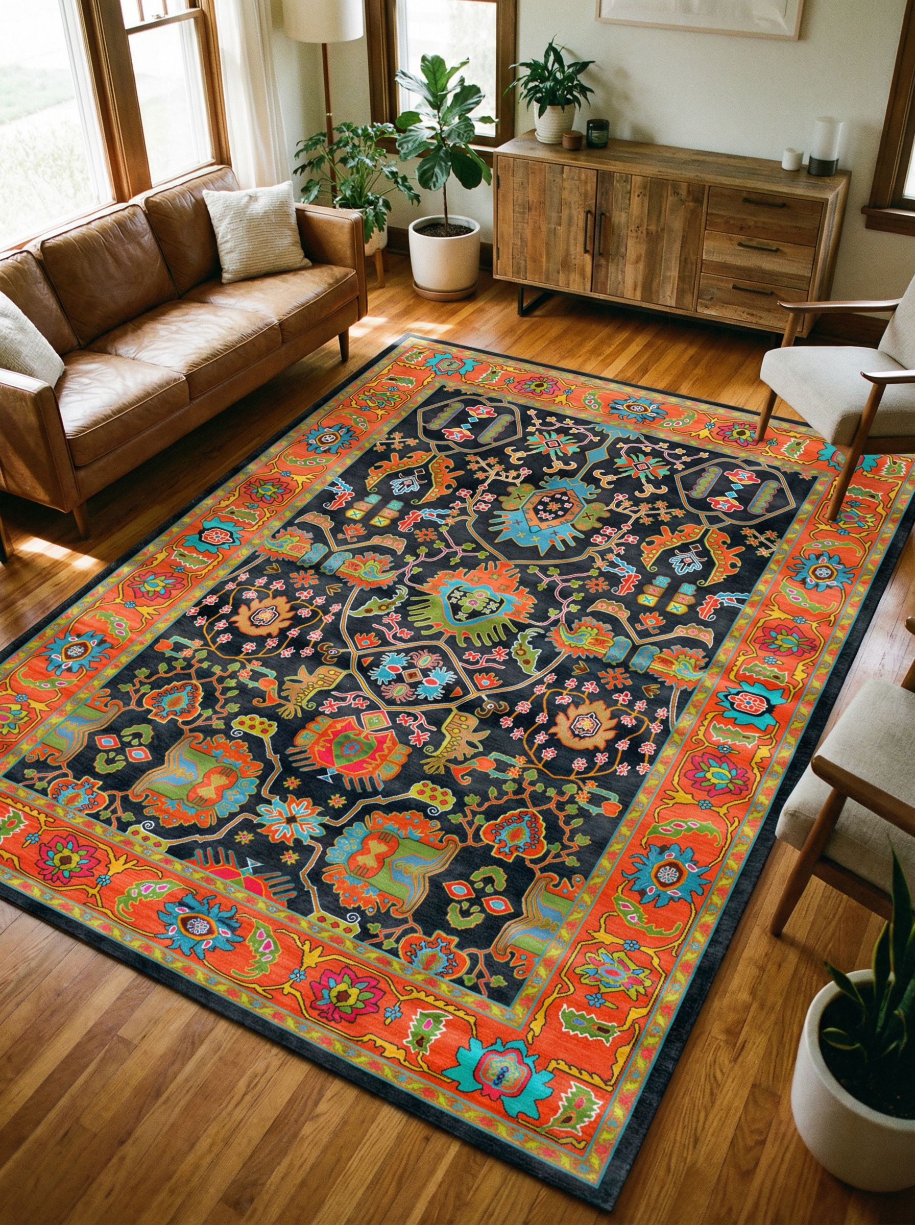 Arte VN042 Vintage Çiçek Figürlü Dekoratif Şönil Halı