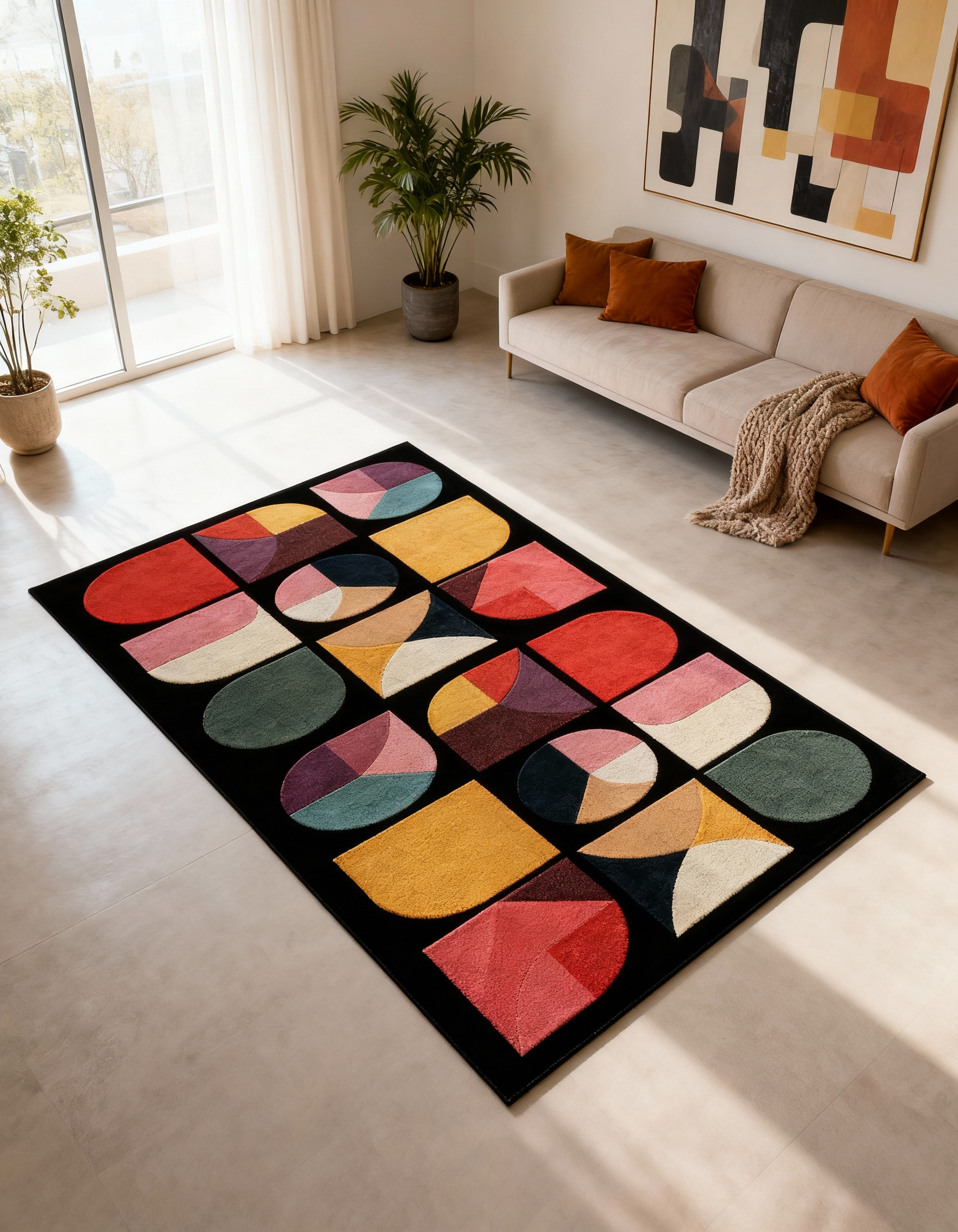 Arte HD007 Geometrik Modern Desenli Renkli Dekoratif Dokuma Halı