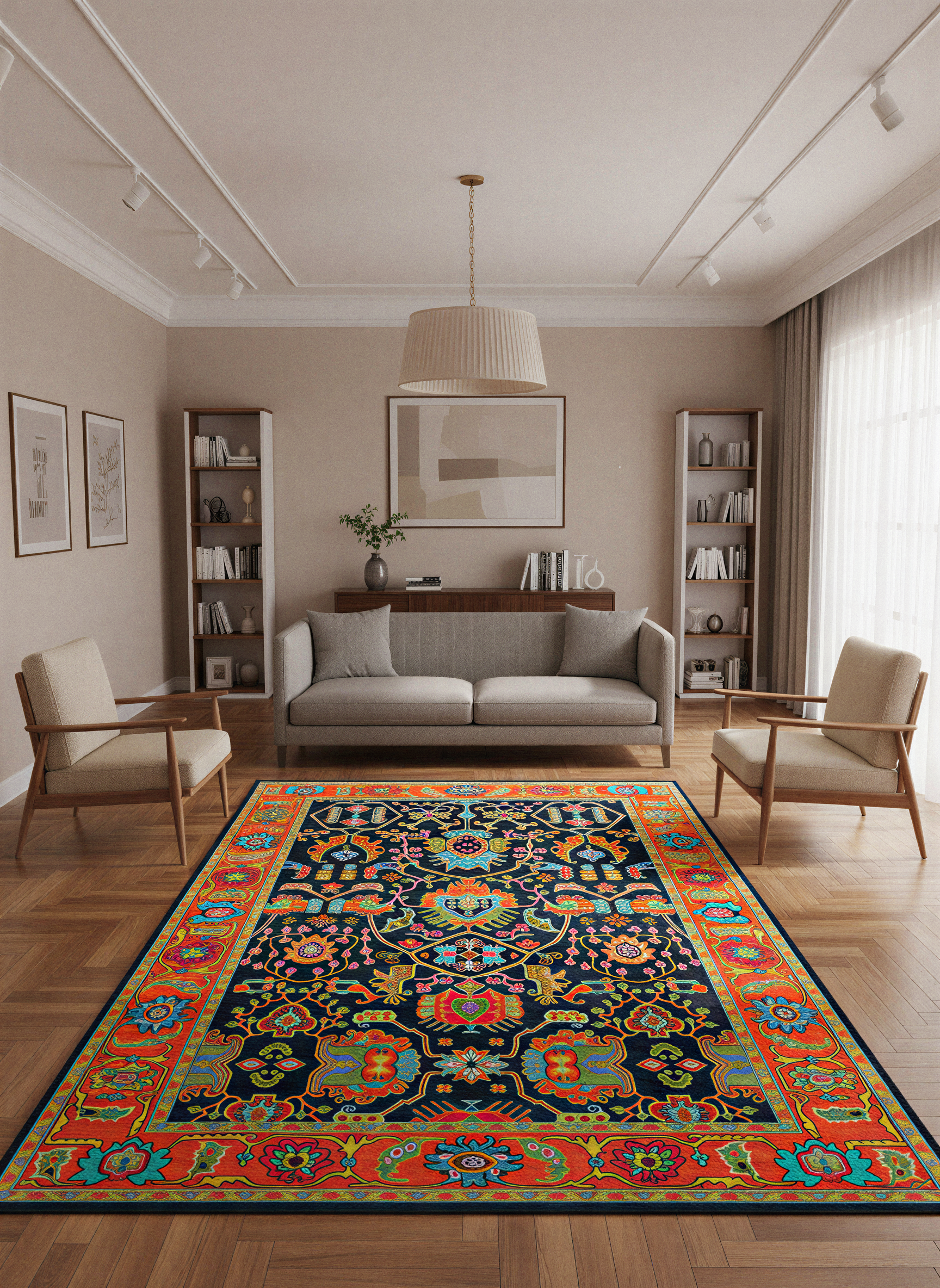 Arte VN042 Vintage Çiçek Figürlü Dekoratif Şönil Halı