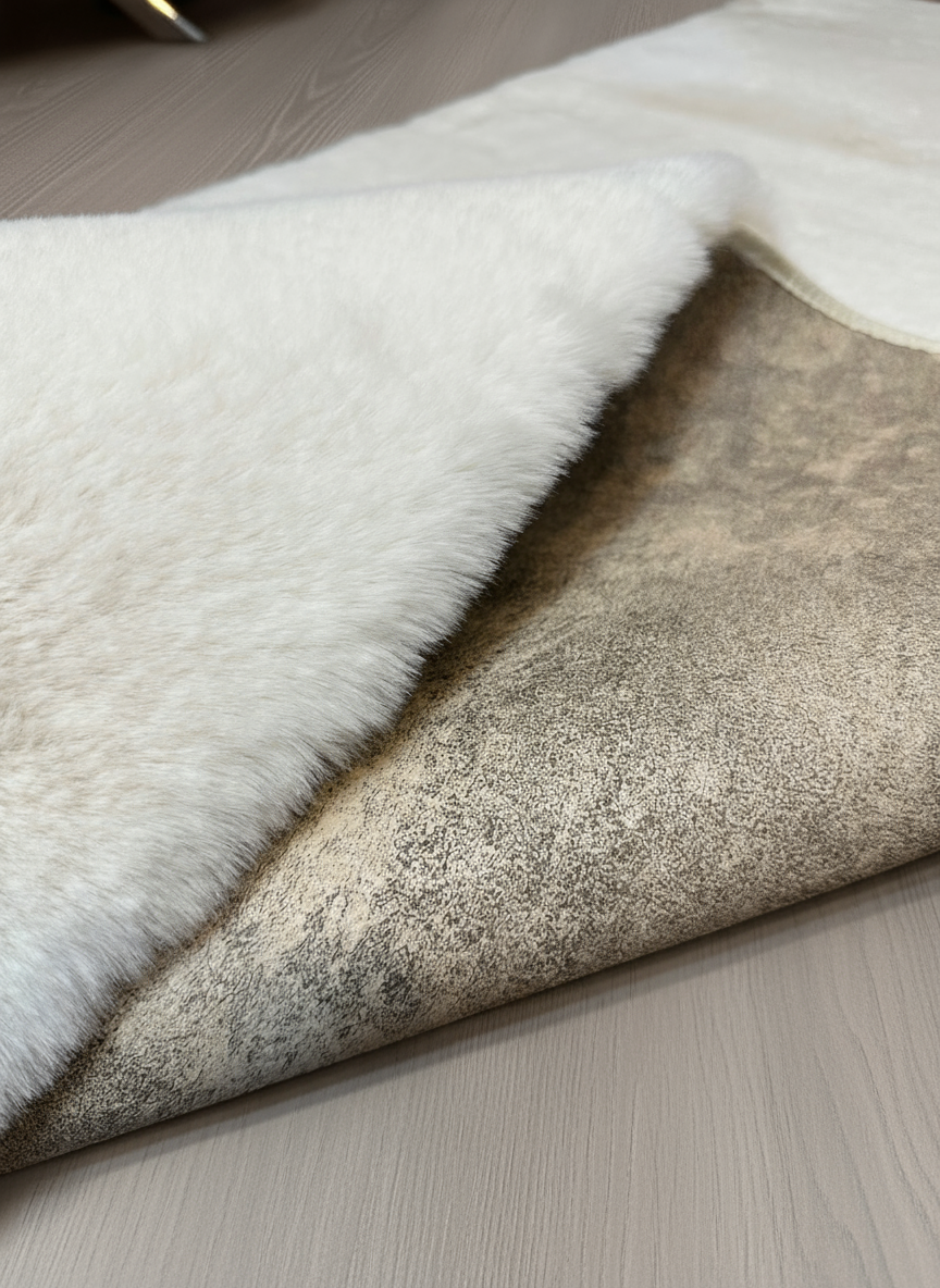 TAVŞAN KREM -  Kaymaz Taban Tavşan Shaggy Yatak Odası Oturma Odası Çocuk Odası Halısı