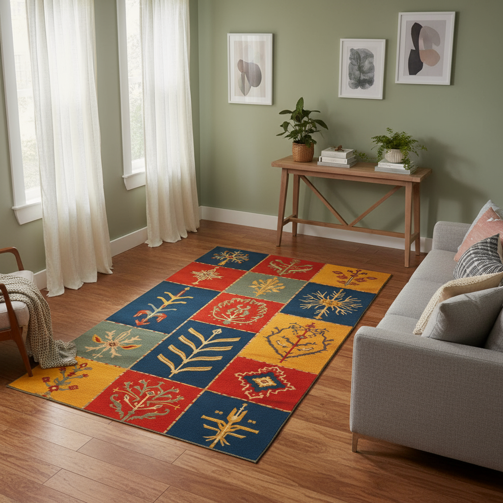 Arte HD001 Çiçek Figürlü Modern Desenli Renkli Dekoratif Dokuma Halı