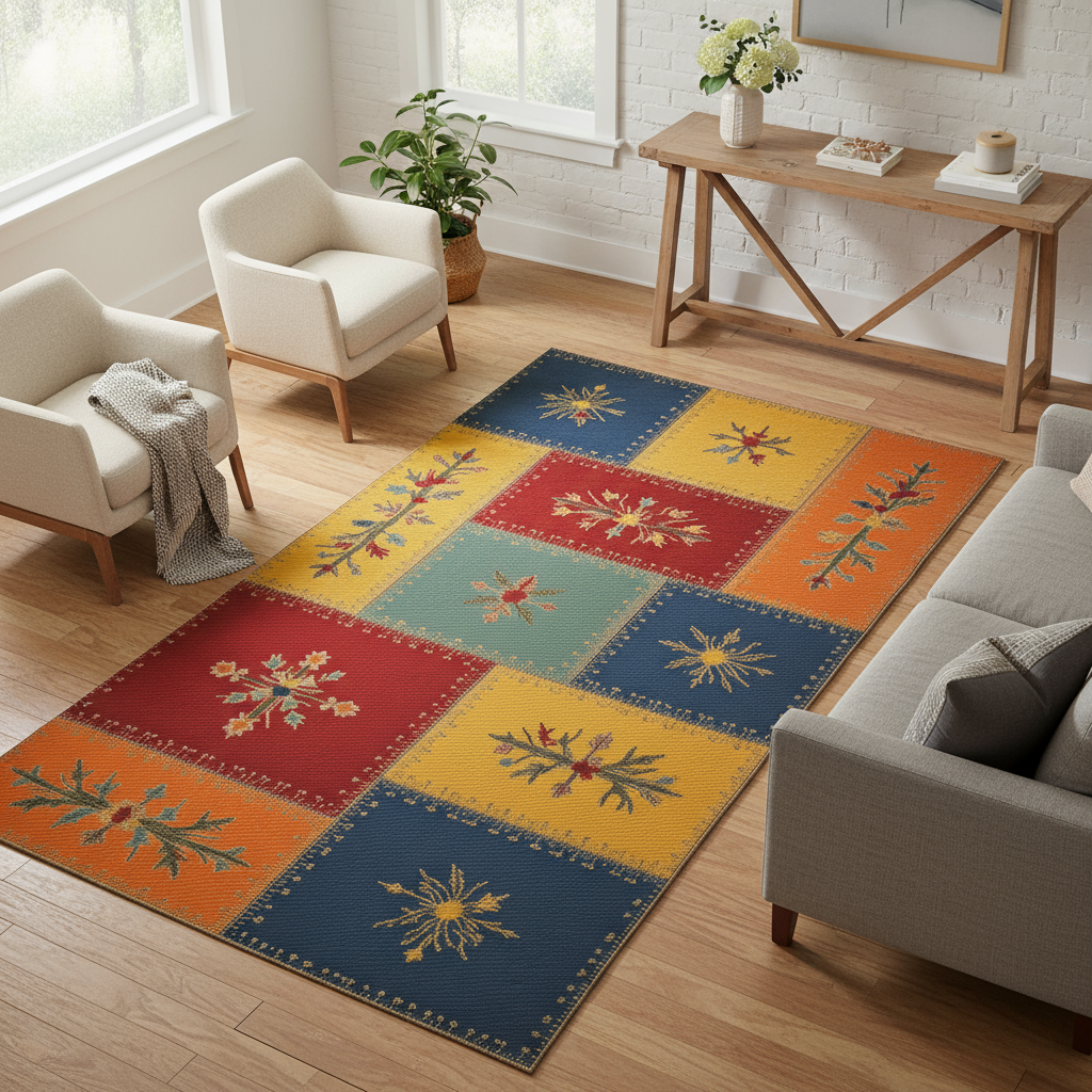 Arte HD002 Çiçek Figürlü Modern Desenli Renkli Dekoratif Dokuma Halı