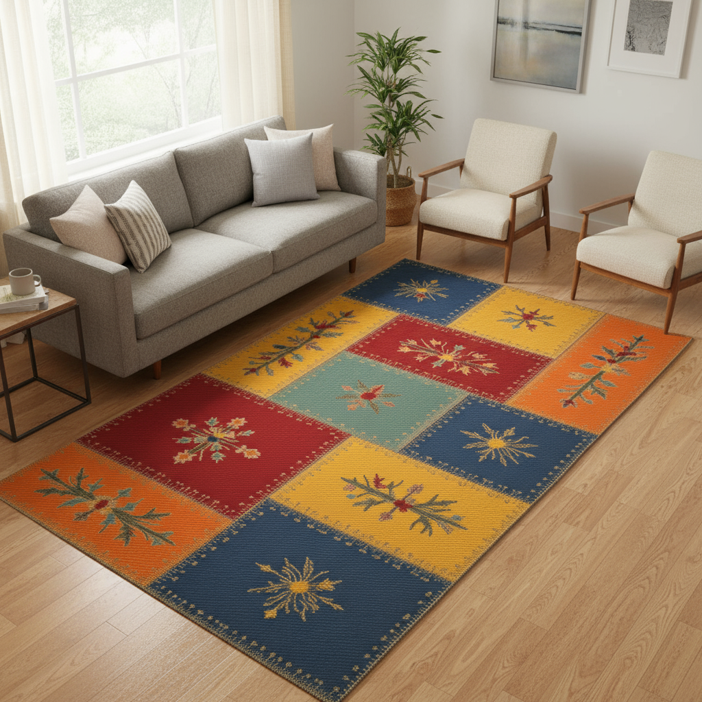 Arte HD002 Çiçek Figürlü Modern Desenli Renkli Dekoratif Dokuma Halı