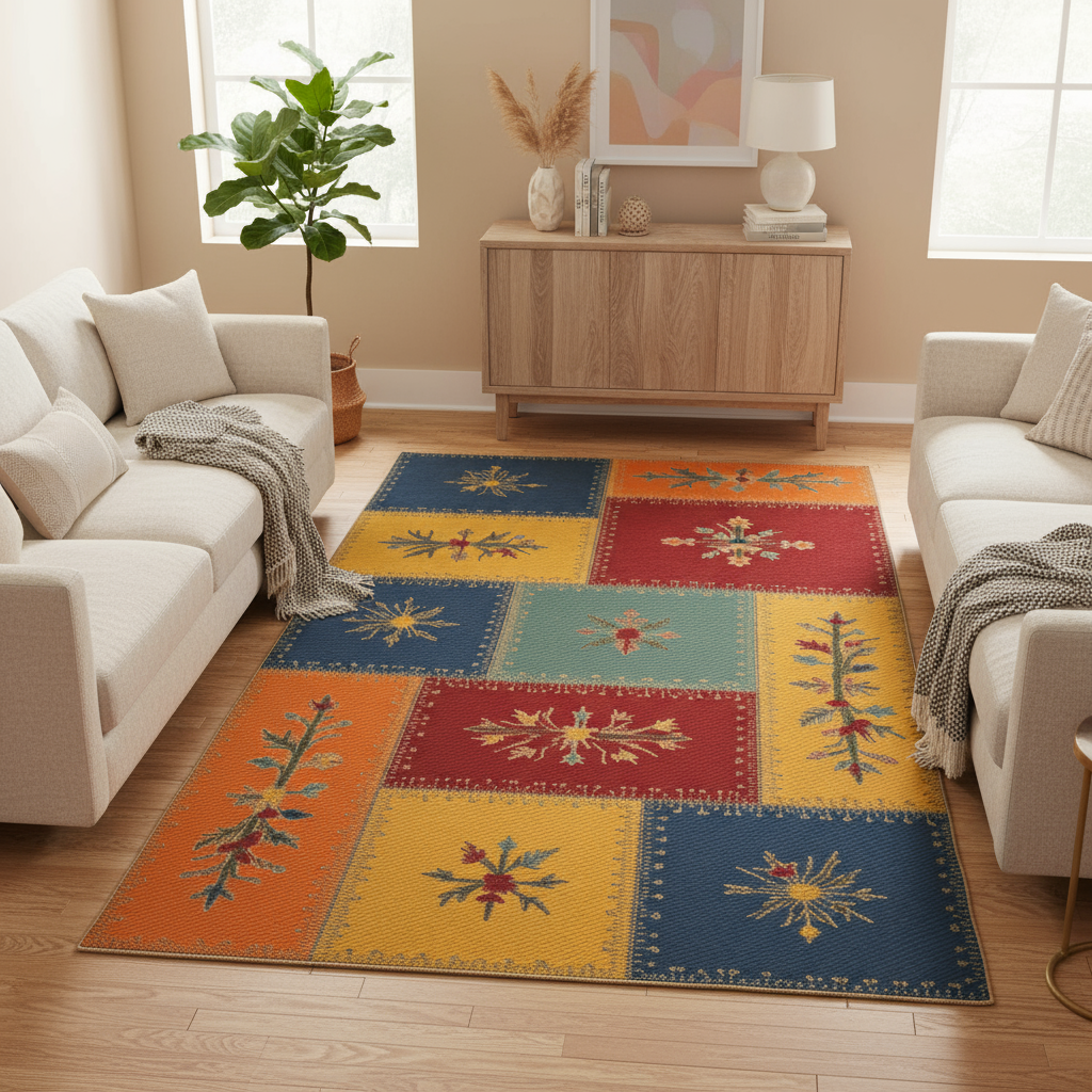 Arte HD002 Çiçek Figürlü Modern Desenli Renkli Dekoratif Dokuma Halı