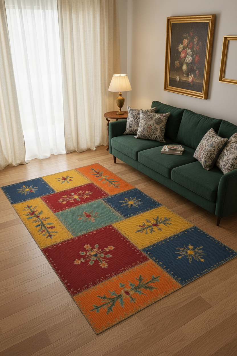 Arte HD002 Çiçek Figürlü Modern Desenli Renkli Dekoratif Dokuma Halı