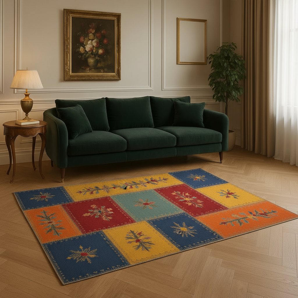 Arte HD002 Çiçek Figürlü Modern Desenli Renkli Dekoratif Dokuma Halı