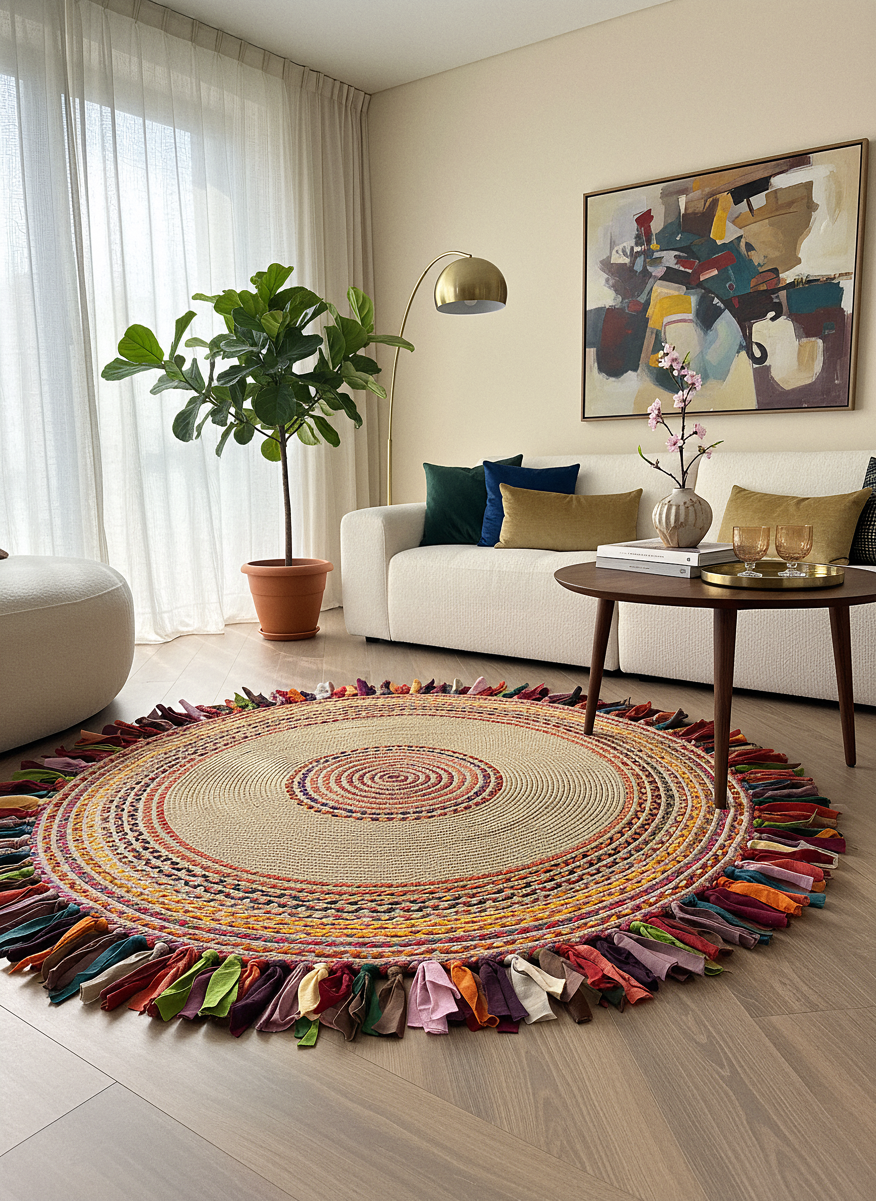 JÜT-RV412 Elde Dokuma Doğal Jüt Hasır Halı