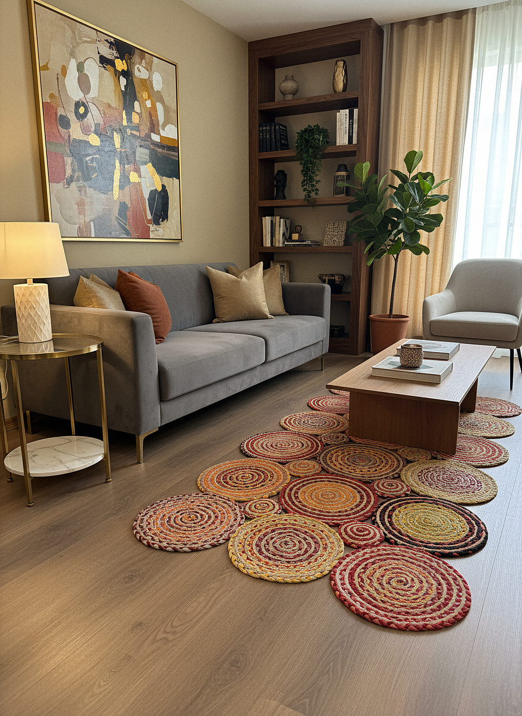 JÜT-KV413 Elde Dokuma Doğal Jüt Hasır Halı