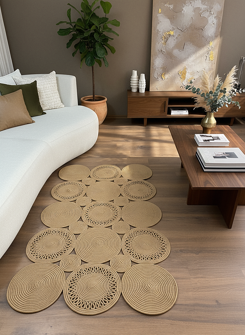 JÜT-855 Elde Dokuma Doğal Jüt Hasır Halı