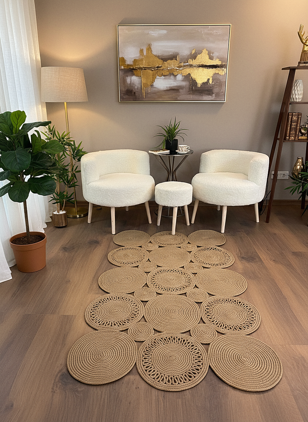 JÜT-855 Elde Dokuma Doğal Jüt Hasır Halı