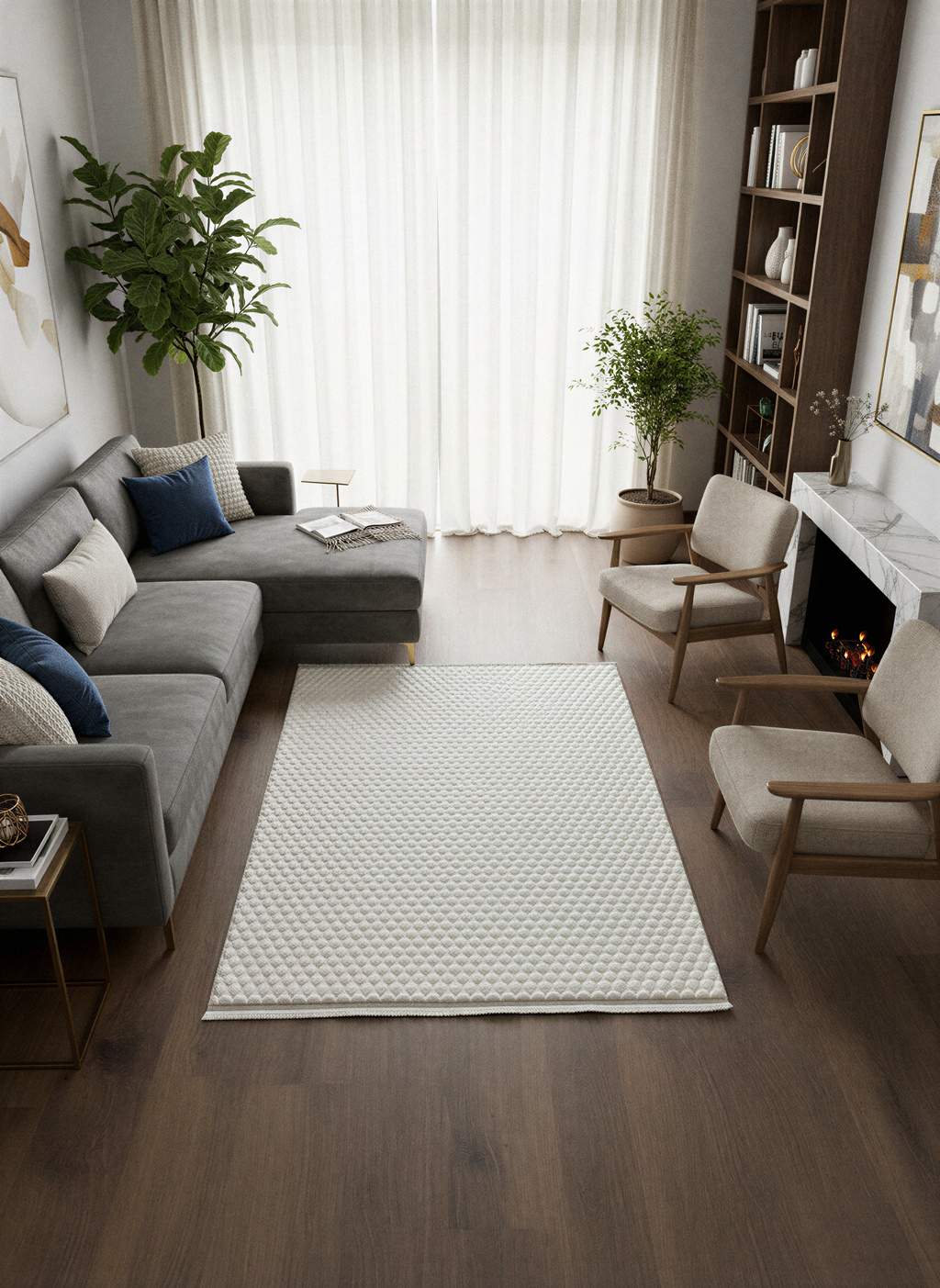 TAVŞAN PETEK KREM - Kaymaz Deri Taban Tavşan Shaggy Yatak Odası Oturma Odası Çocuk Odası Halısı