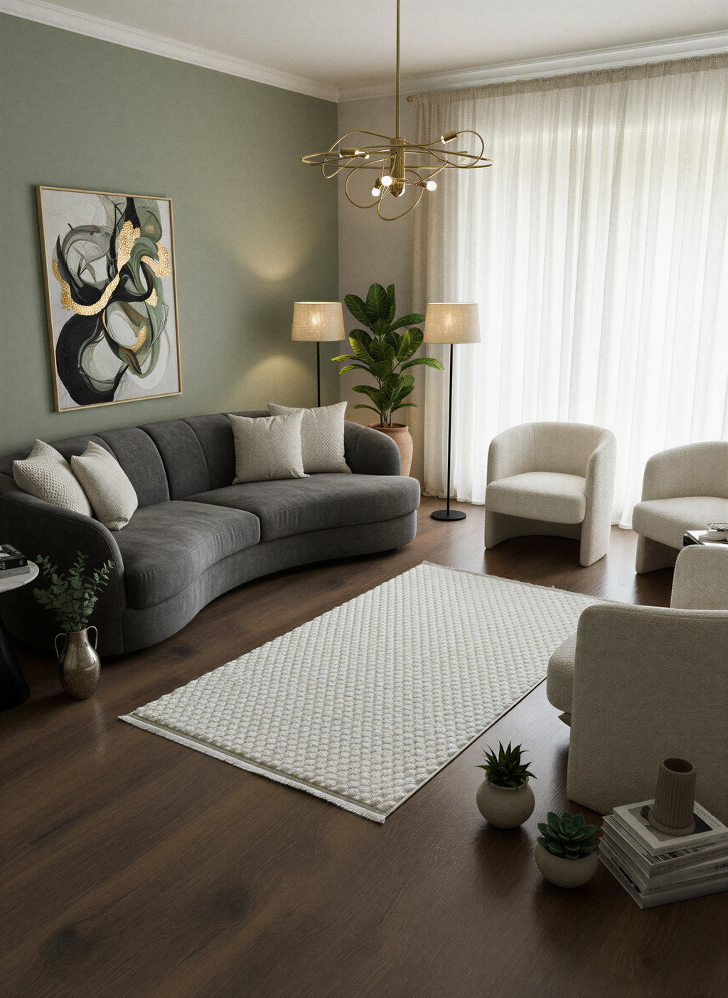 TAVŞAN PETEK KREM - Kaymaz Deri Taban Tavşan Shaggy Yatak Odası Oturma Odası Çocuk Odası Halısı