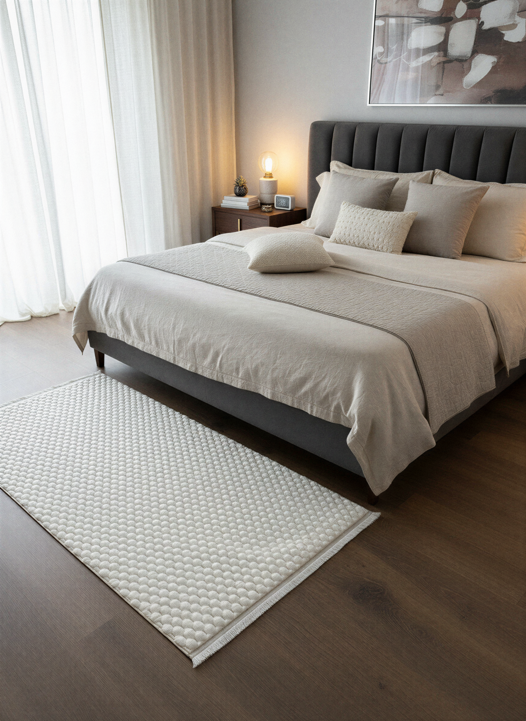 TAVŞAN PETEK KREM - Kaymaz Deri Taban Tavşan Shaggy Yatak Odası Oturma Odası Çocuk Odası Halısı