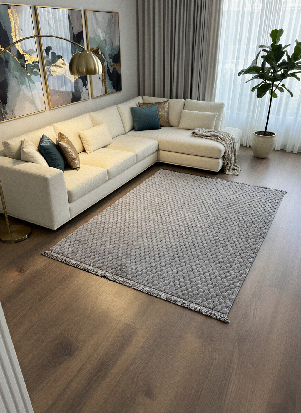 TAVŞAN PETEK  GRİ - Kaymaz Deri Taban Tavşan Shaggy Yatak Odası Oturma Odası Çocuk Odası Halısı