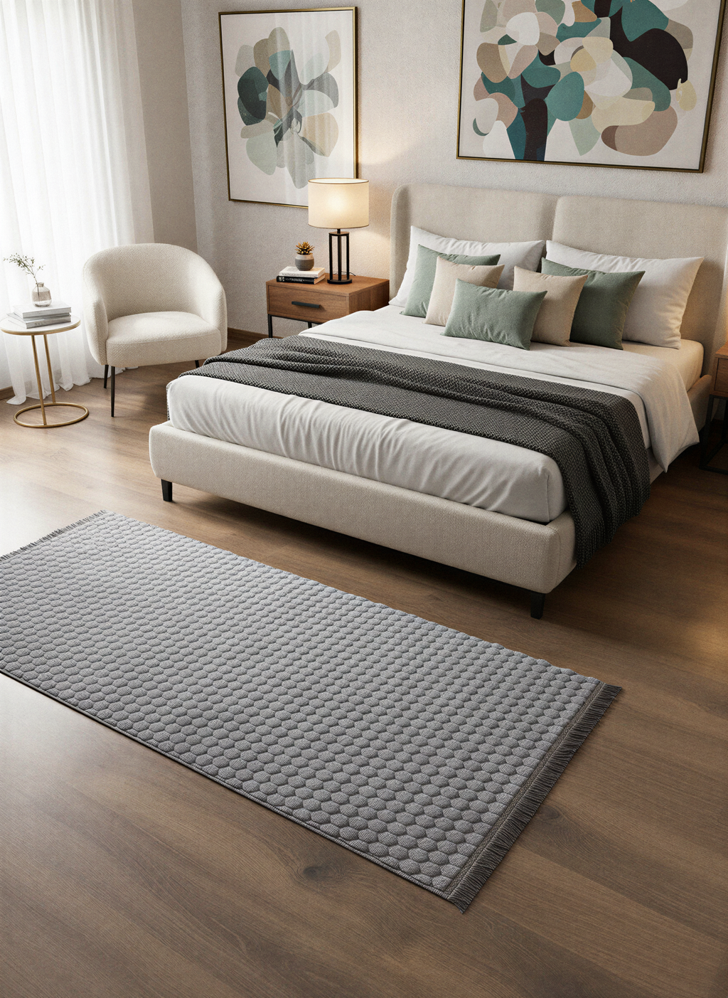 TAVŞAN PETEK  GRİ - Kaymaz Deri Taban Tavşan Shaggy Yatak Odası Oturma Odası Çocuk Odası Halısı