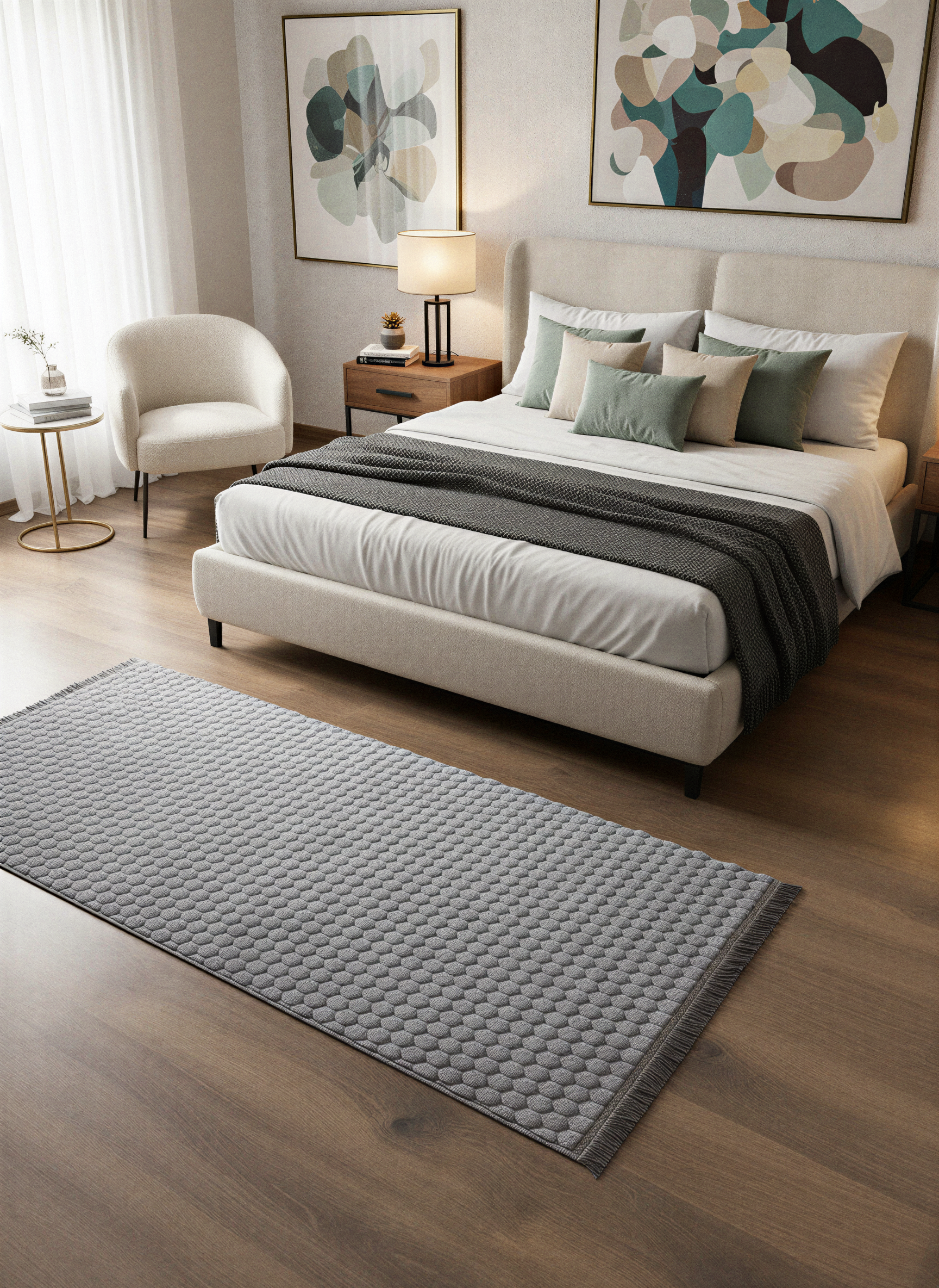 TAVŞAN PETEK  GRİ - Kaymaz Deri Taban Tavşan Shaggy Yatak Odası Oturma Odası Çocuk Odası Halısı