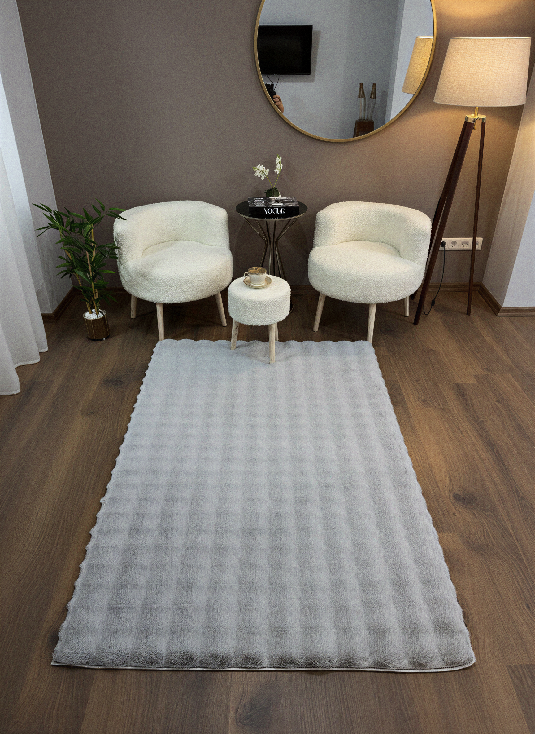 TAVŞAN BUBBLE  GRİ - Kaymaz Dokuma Taban Tavşan Shaggy Yatak Odası Oturma Odası Çocuk Odası Halısı