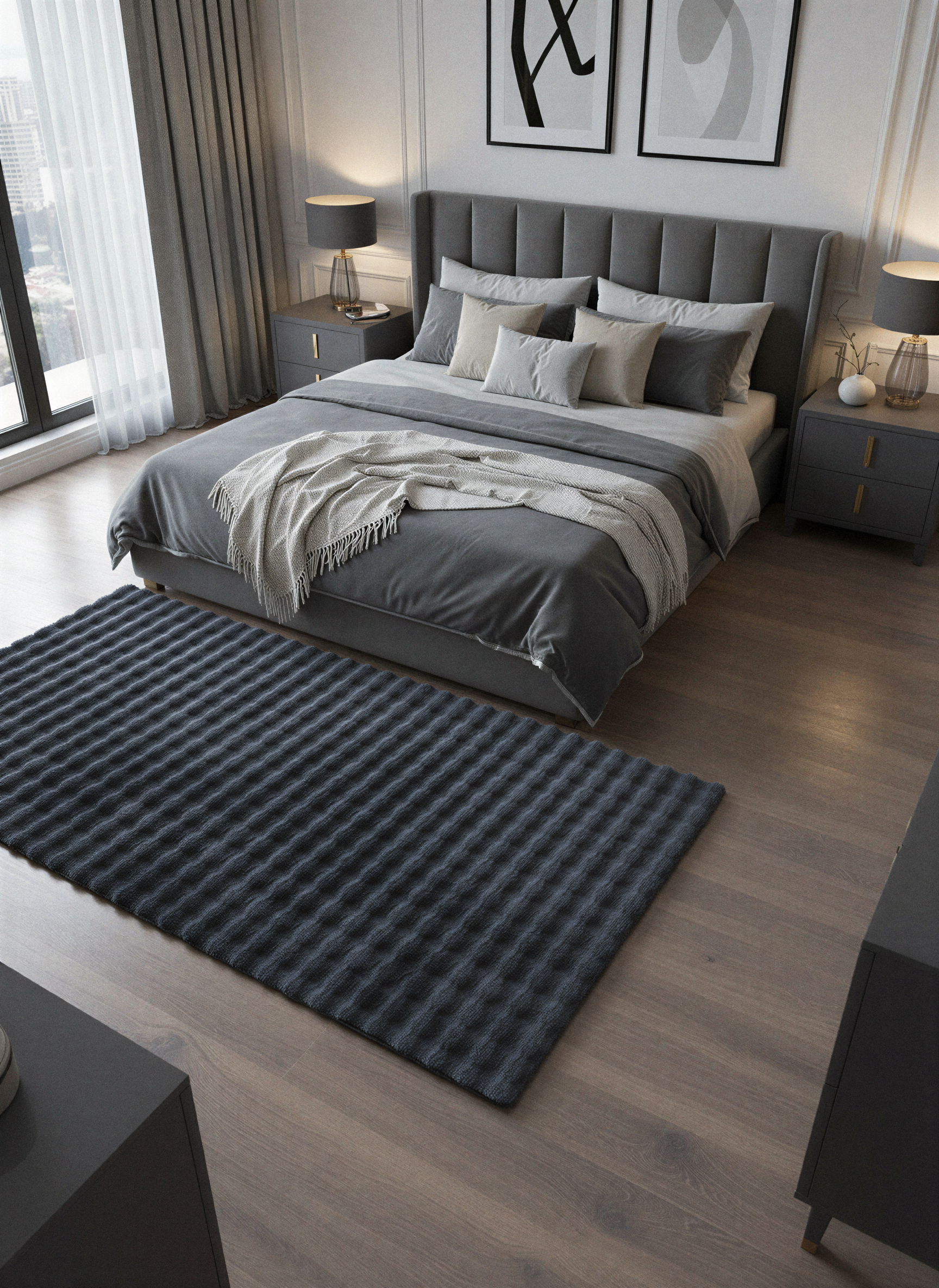 TAVŞAN BUBBLE  ANTRASİT -  Kaymaz Dokuma Taban Tavşan Shaggy Yatak Odası Oturma Odası Çocuk Odası Halısı