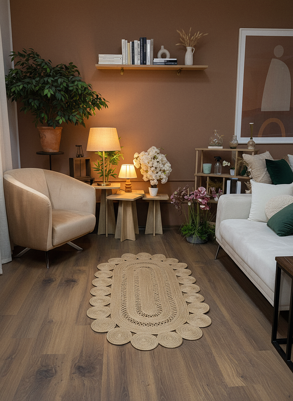 JÜT-C12 Elde Dokuma Doğal Jüt Hasır Halı