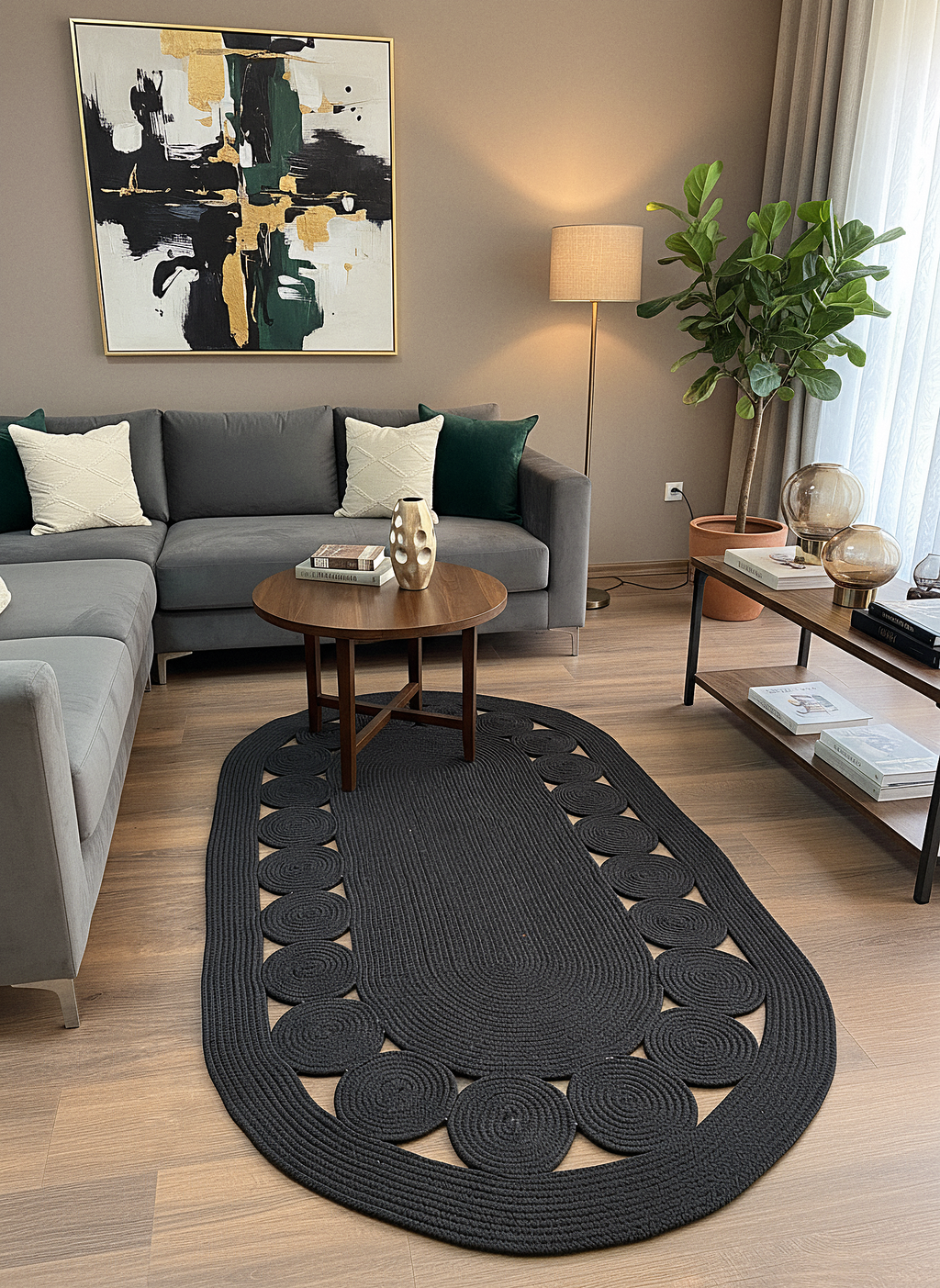 JÜT-RV455 Elde Dokuma Doğal Jüt Hasır Halı