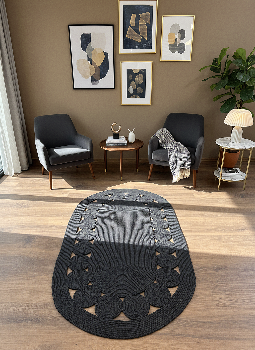 JÜT-RV455 Elde Dokuma Doğal Jüt Hasır Halı