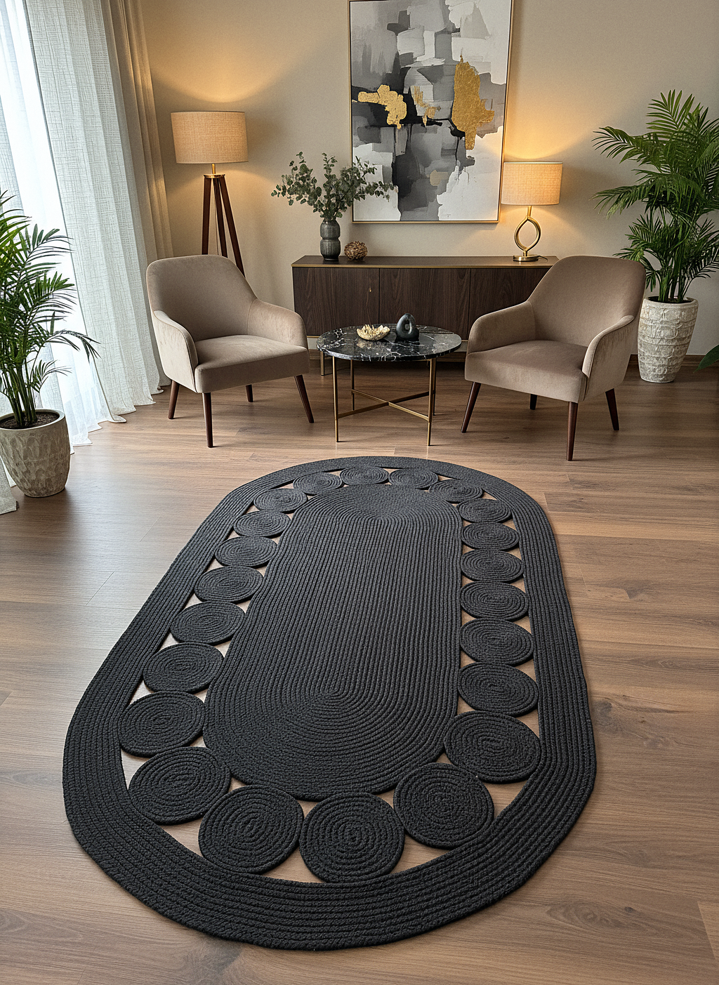 JÜT-RV455 Elde Dokuma Doğal Jüt Hasır Halı