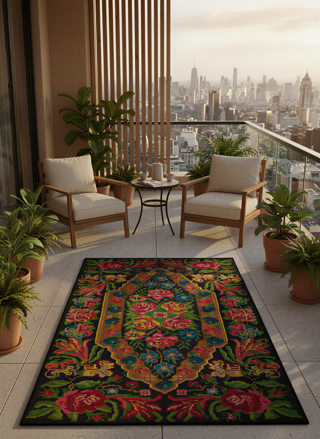 Arte HD018 Çiçek Desenli Dekoratif Dokuma Halı