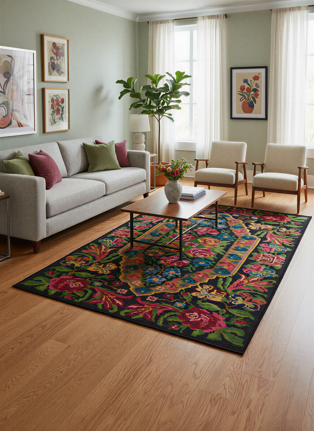 Arte HD018 Çiçek Desenli Dekoratif Dokuma Halı