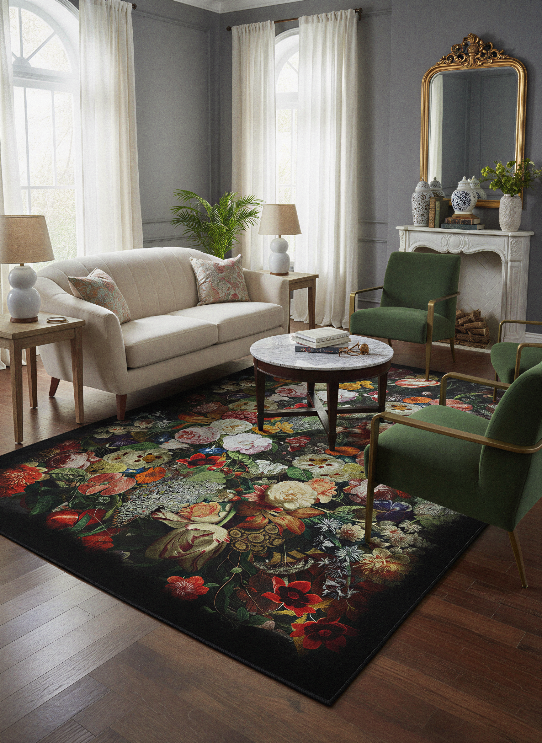 Arte HD017 Çiçek Desenli Dekoratif Dokuma Halı