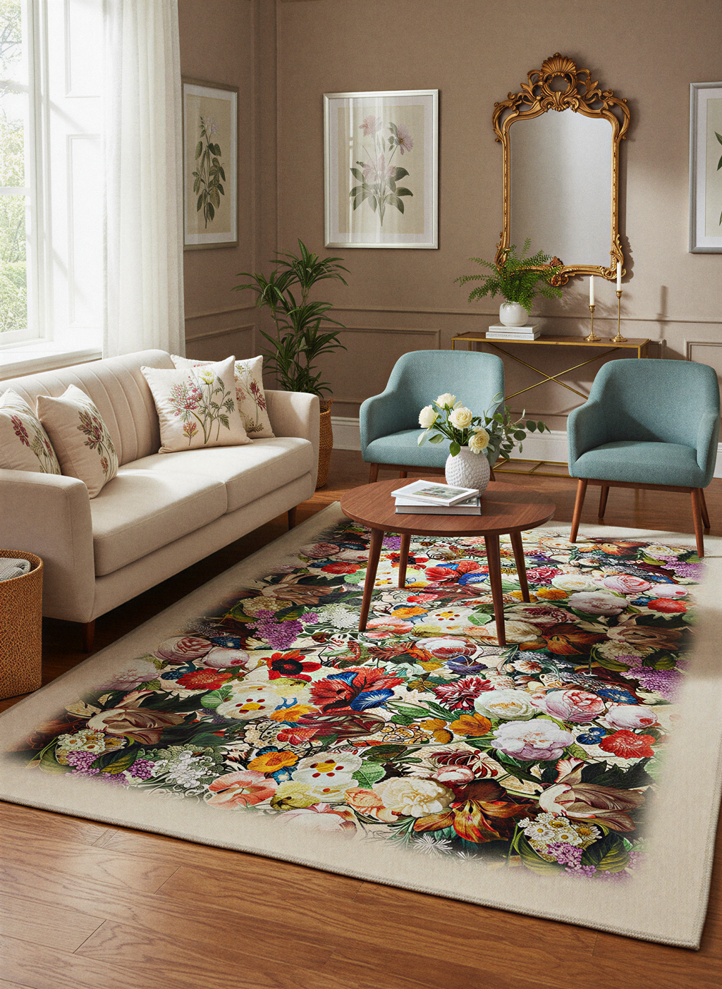 Arte HD016 Çiçek Desenli Dekoratif Dokuma Halı