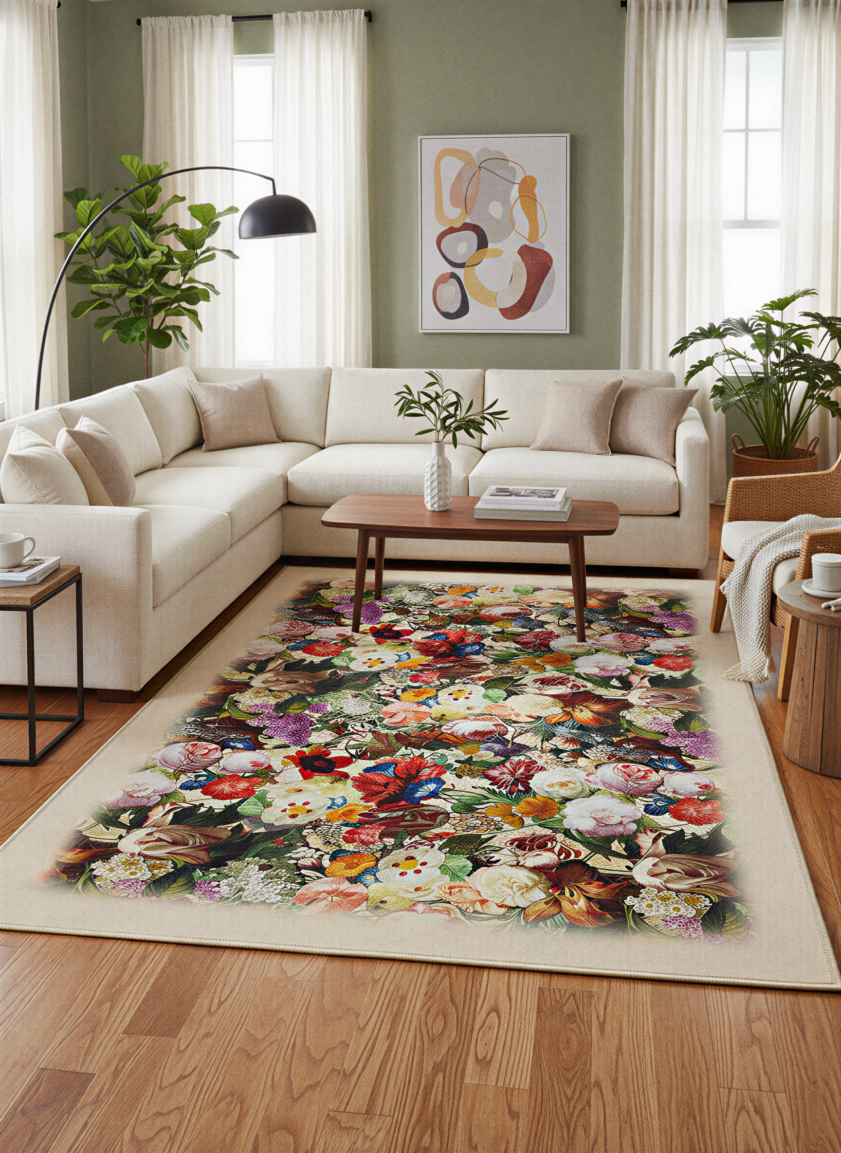 Arte HD016 Çiçek Desenli Dekoratif Dokuma Halı