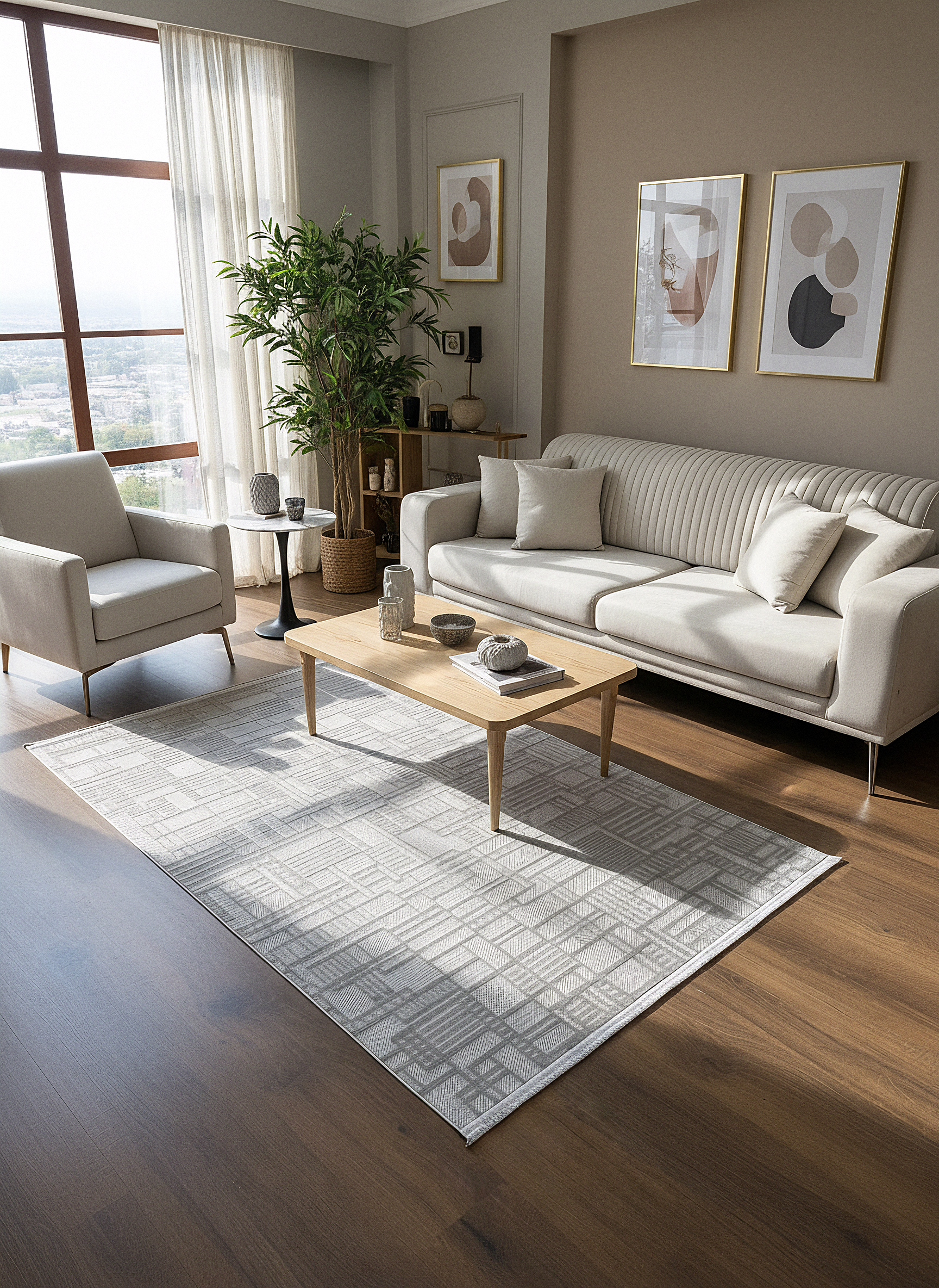 MYRA GRİ Geometrik Desenli Modern Salon Mutfak Koridor Balkon Halısı