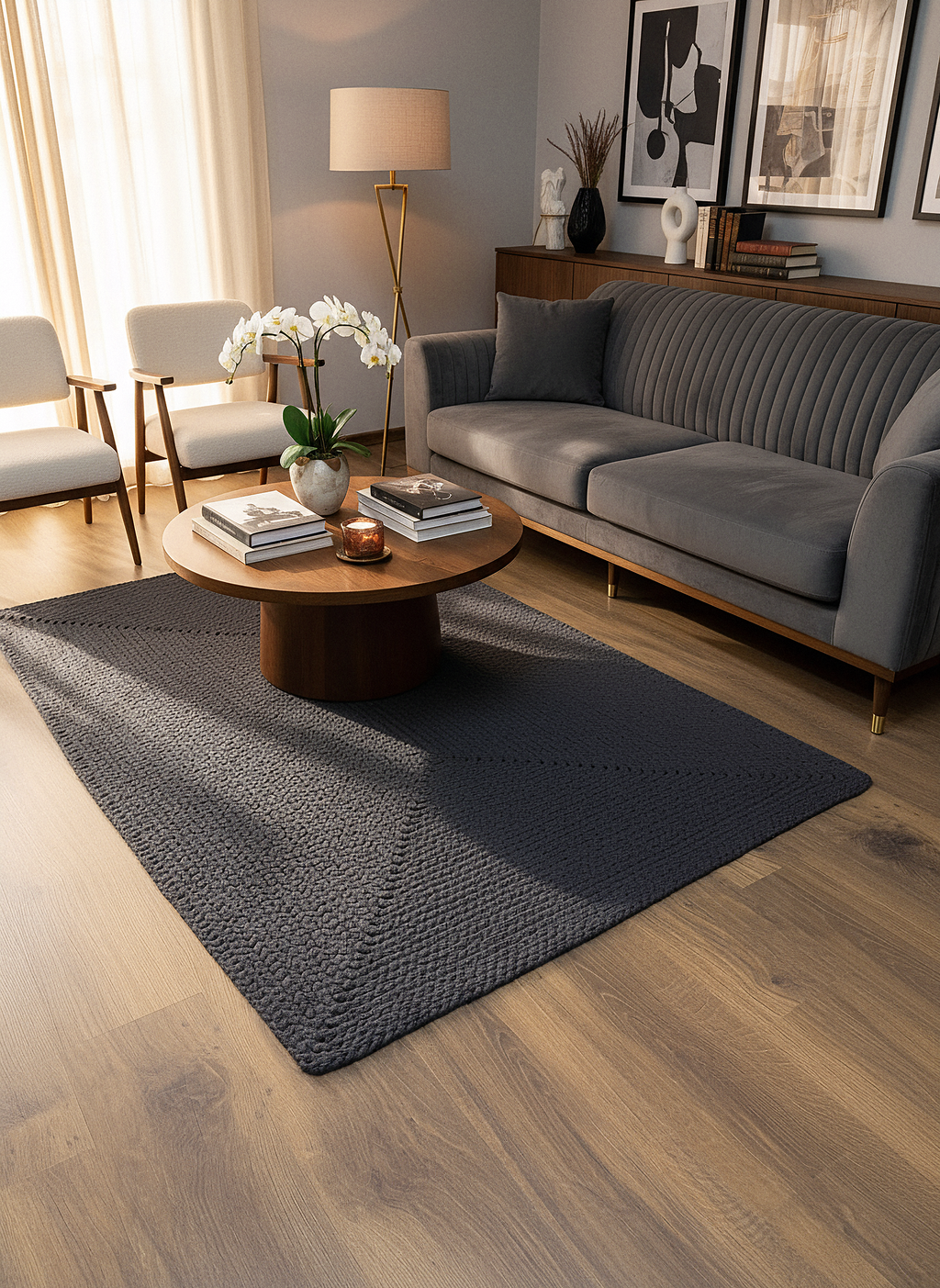 JÜT ÖRGÜ-01 ANTRASİT El Örgüsü Jüt Hasır Halı