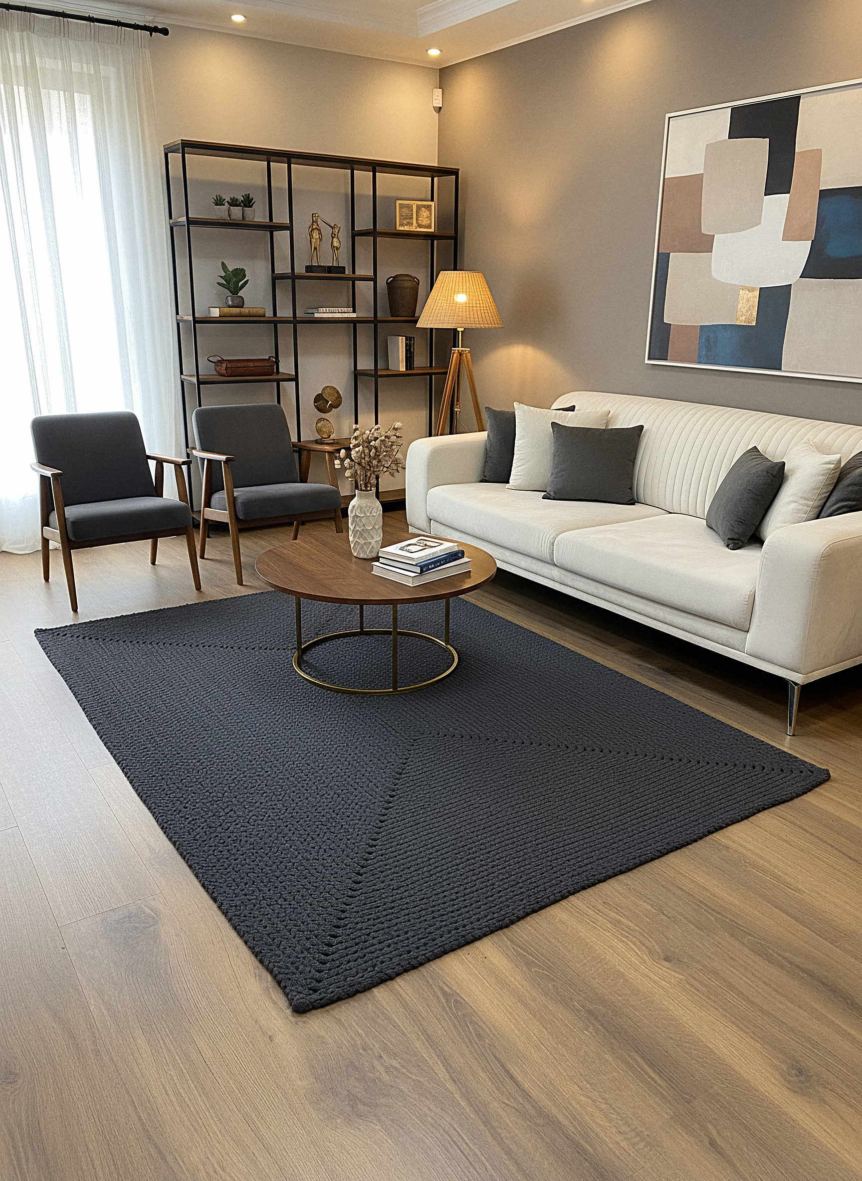 JÜT ÖRGÜ-01 ANTRASİT El Örgüsü Jüt Hasır Halı