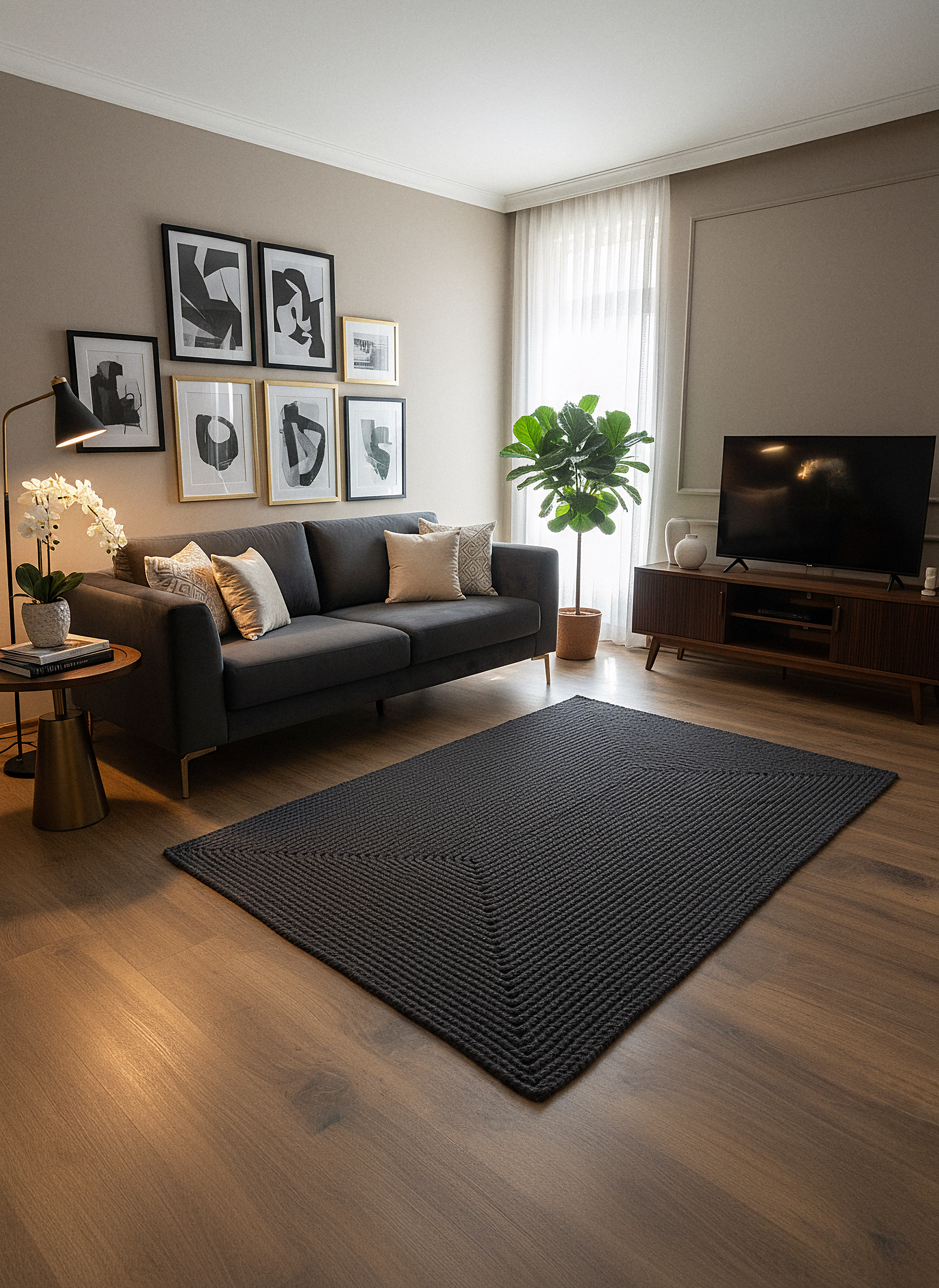 JÜT ÖRGÜ-01 ANTRASİT El Örgüsü Jüt Hasır Halı