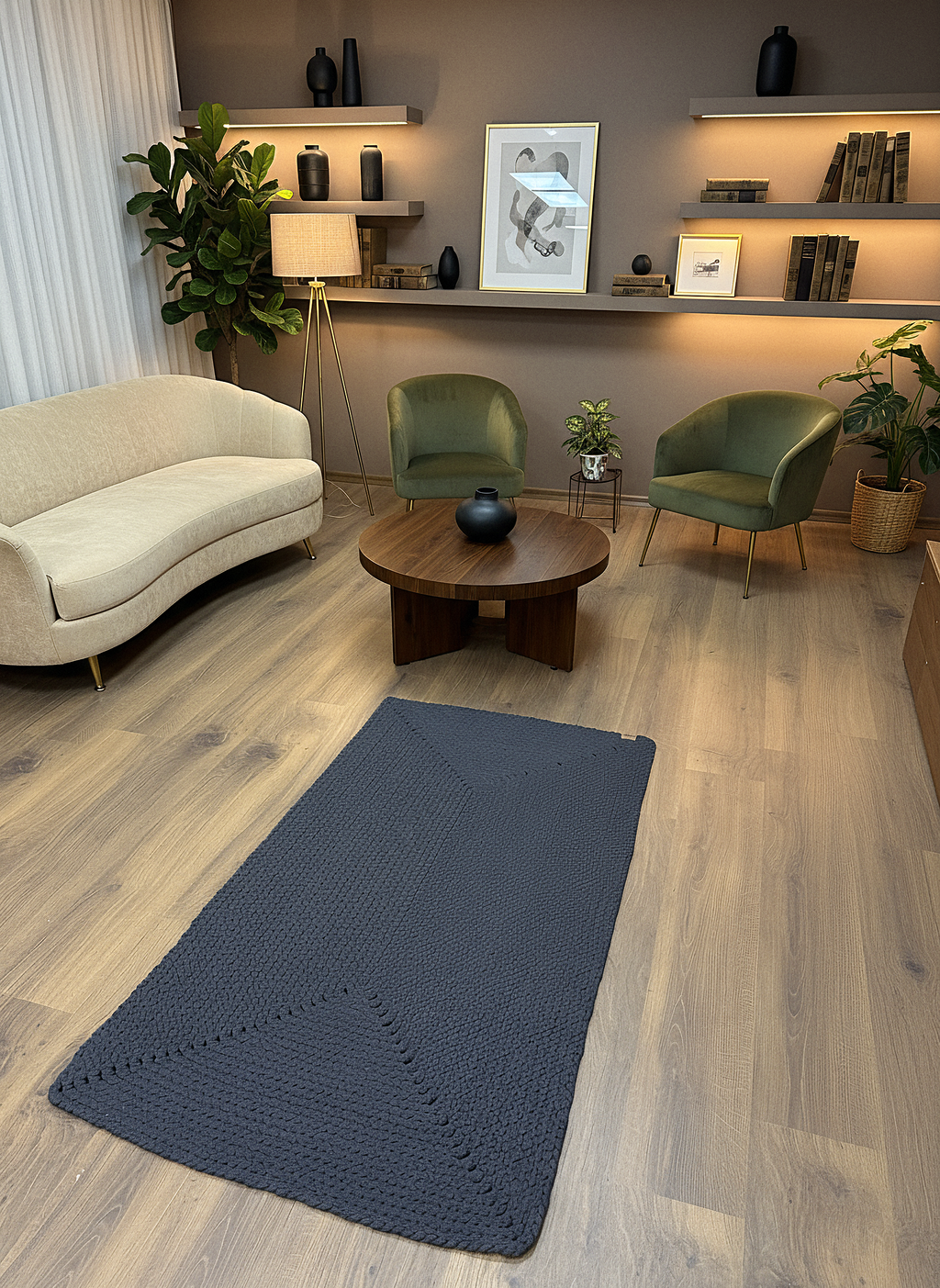 JÜT ÖRGÜ-01 ANTRASİT El Örgüsü Jüt Hasır Halı