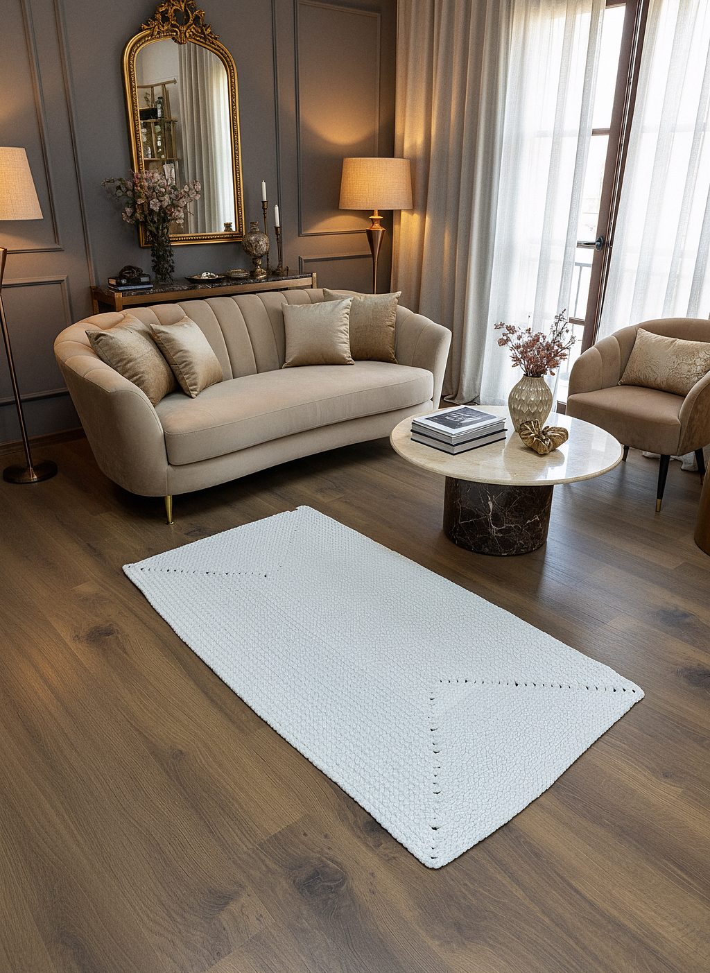 JÜT ÖRGÜ-04 EKRU El Örgüsü Jüt Hasır Halı