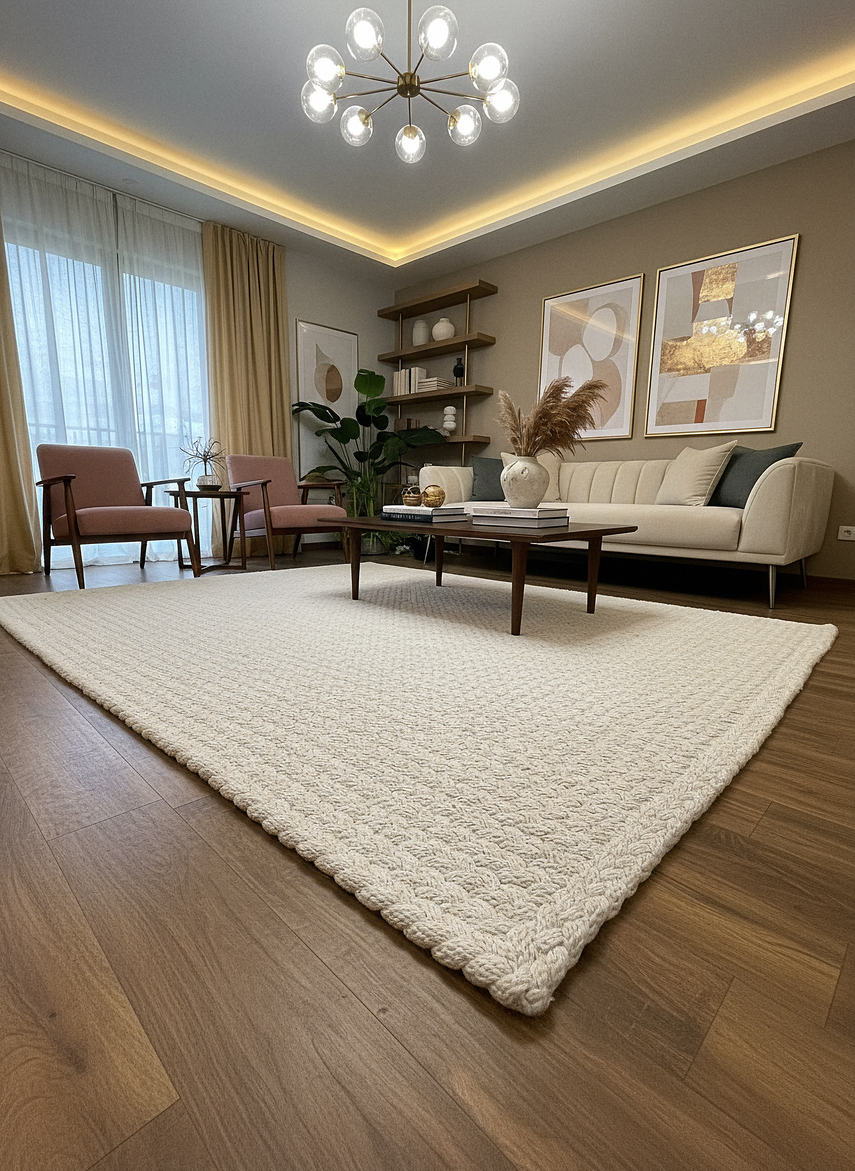 JÜT ÖRGÜ-04 EKRU El Örgüsü Jüt Hasır Halı