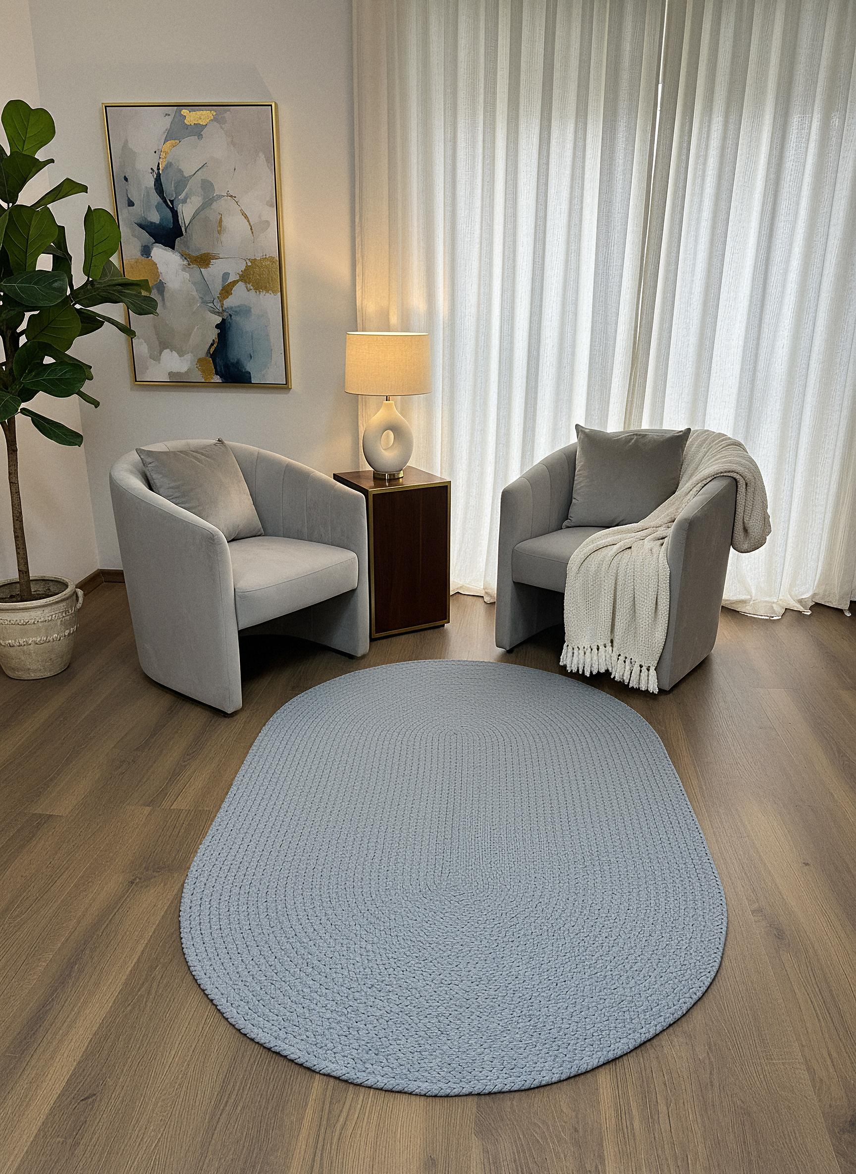 JÜT ÖRGÜ-08 GRİ El Örgüsü Jüt Hasır Halı