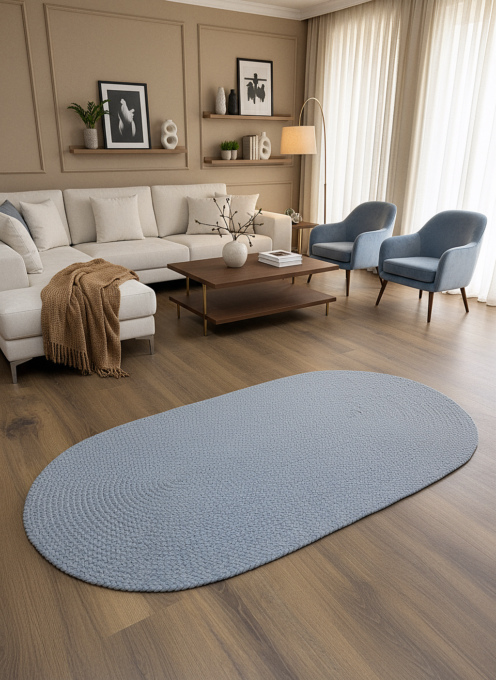 JÜT ÖRGÜ-08 GRİ El Örgüsü Jüt Hasır Halı